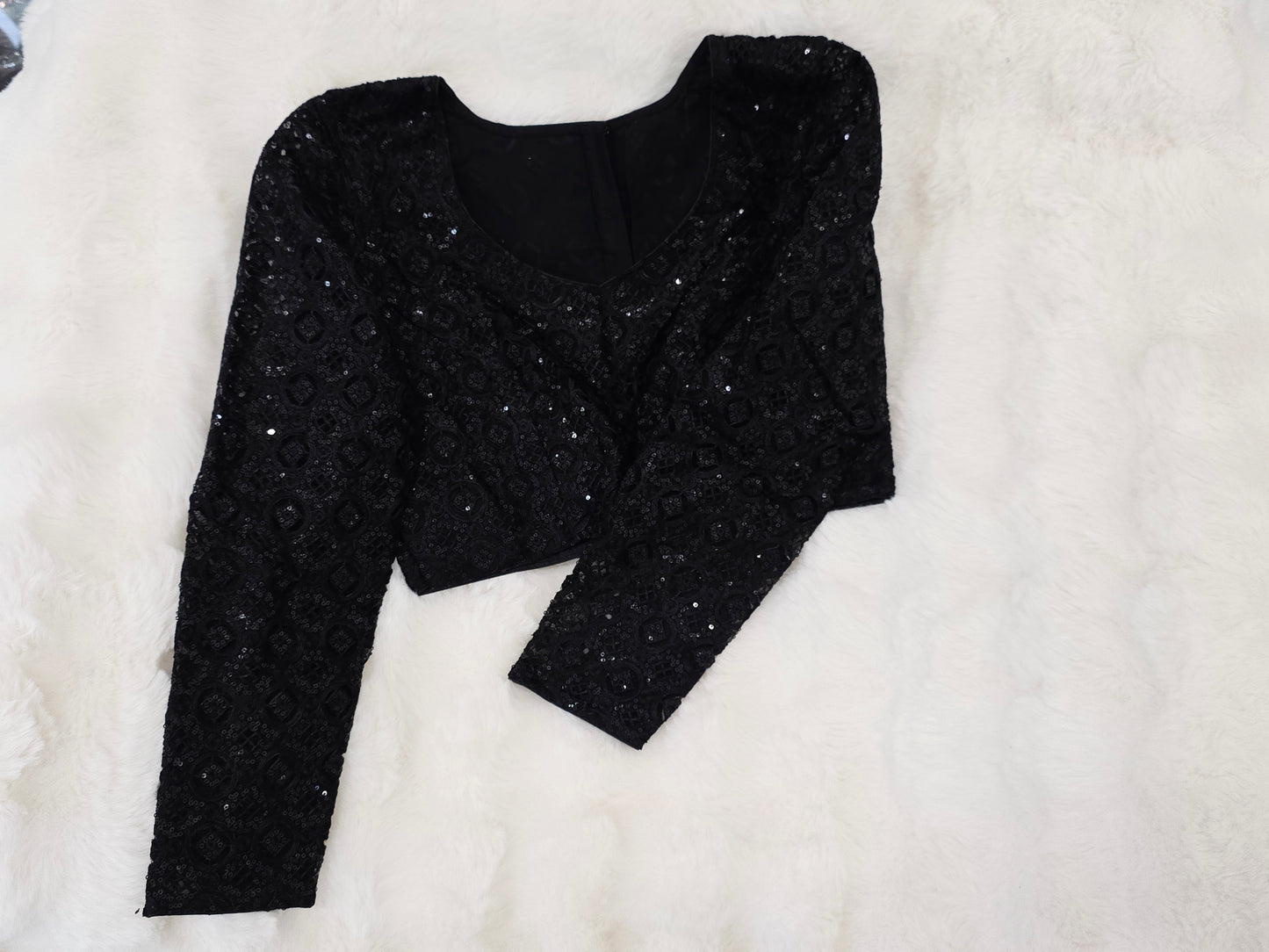 Midnight Black Net Full Sleeves Designer Blouse