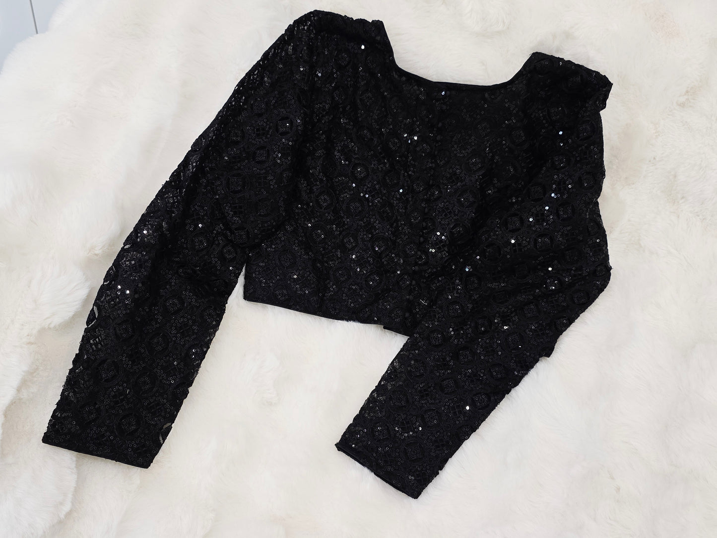 Midnight Black Net Full Sleeves Designer Blouse