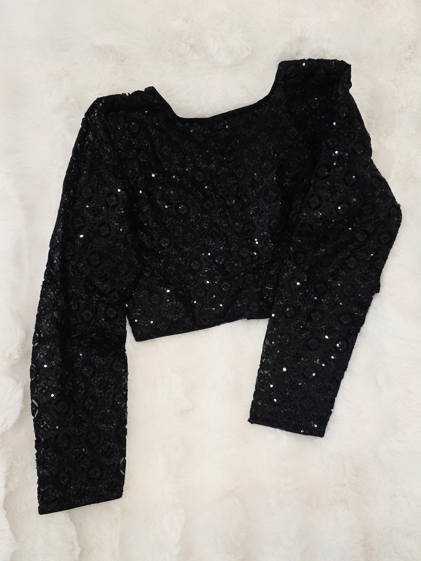 Midnight Black Net Full Sleeves Designer Blouse