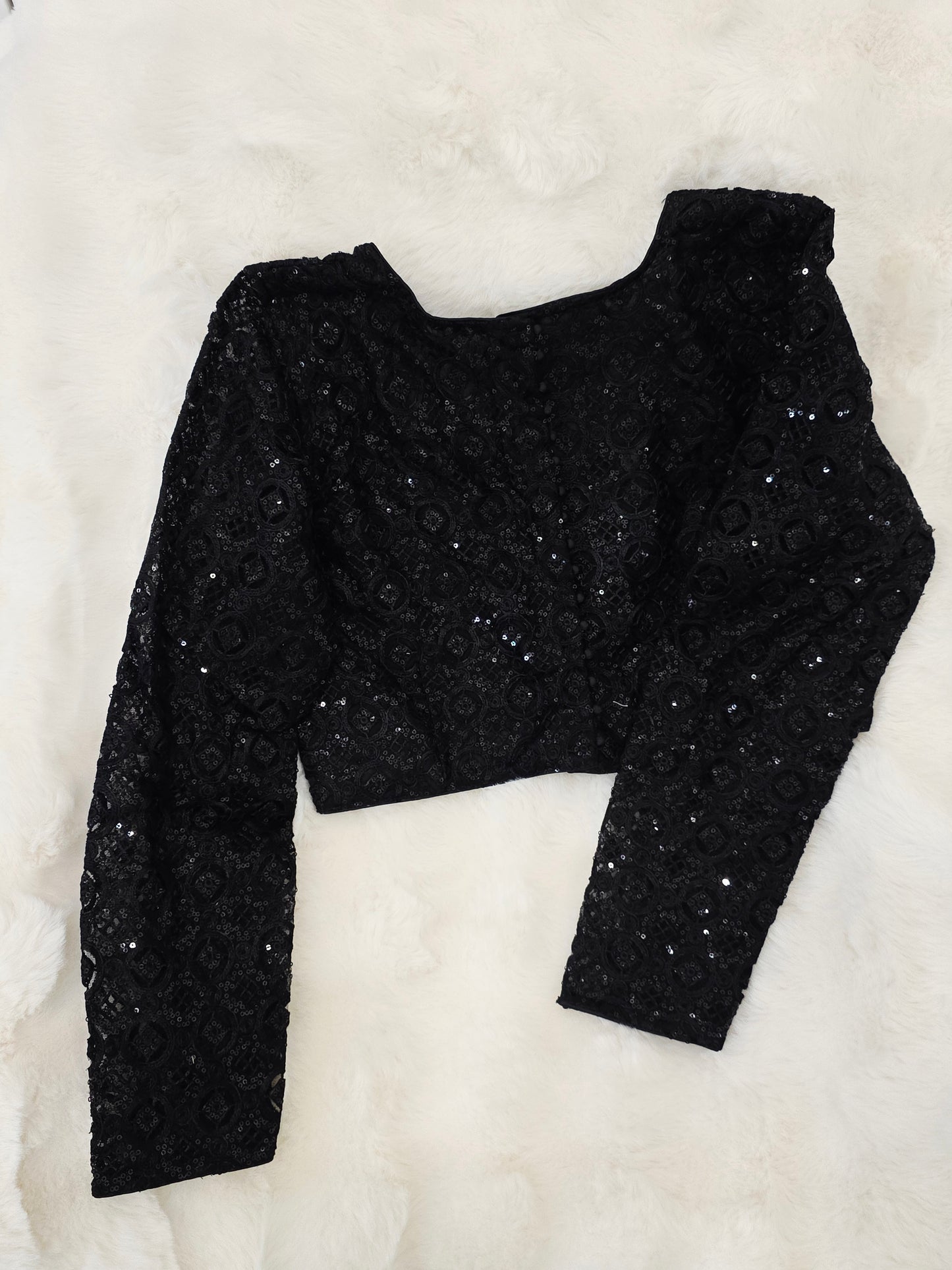 Midnight Black Net Full Sleeves Designer Blouse