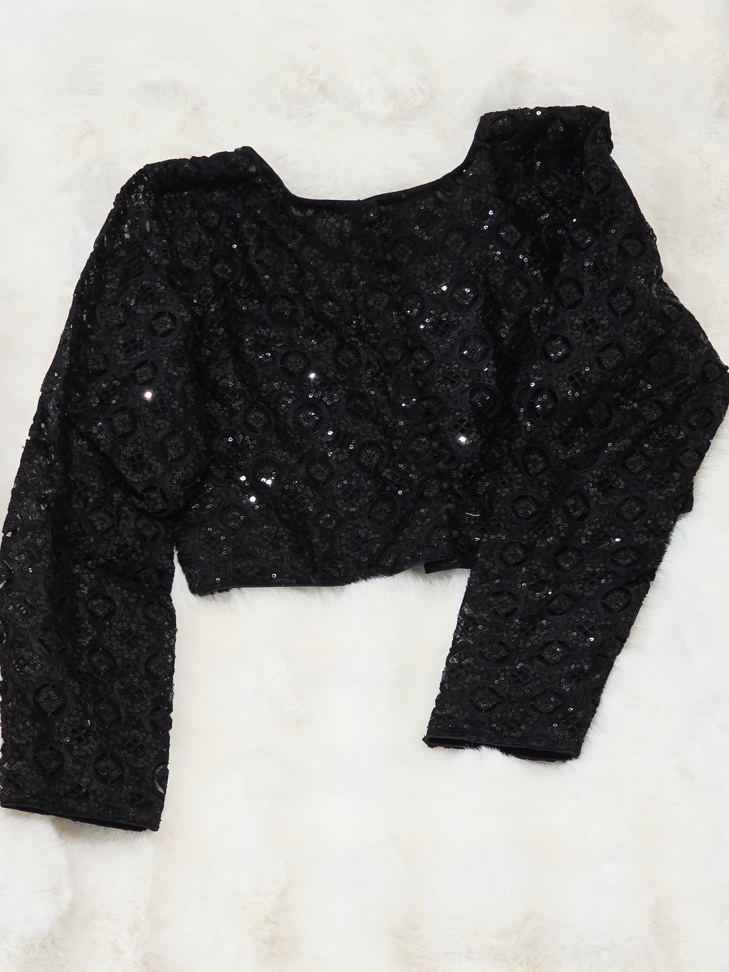 Midnight Black Net Full Sleeves Designer Blouse