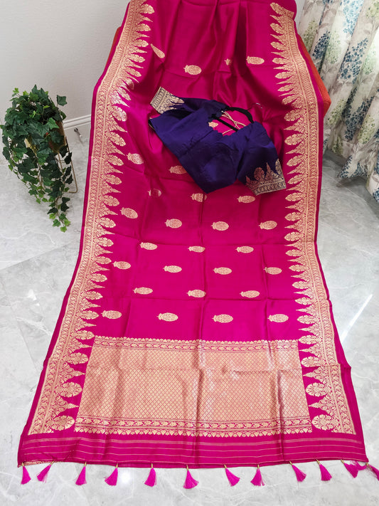 Regal Rani Pink Pure Mango Benarasi Silk Saree with Ready Blouse