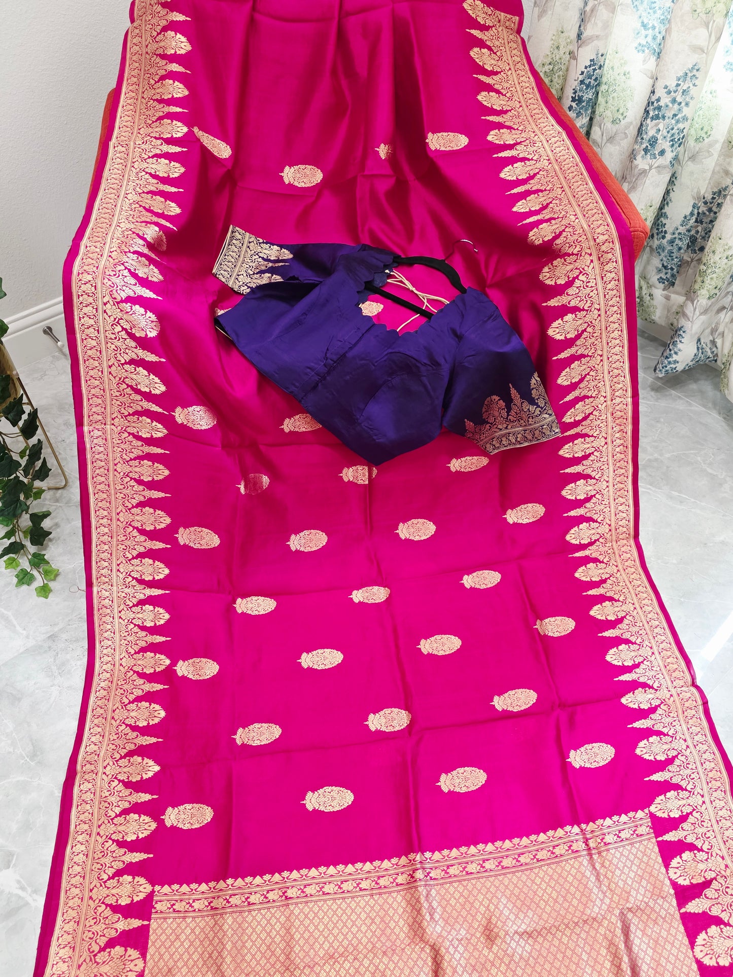 Regal Rani Pink Pure Mango Benarasi Silk Saree with Ready Blouse