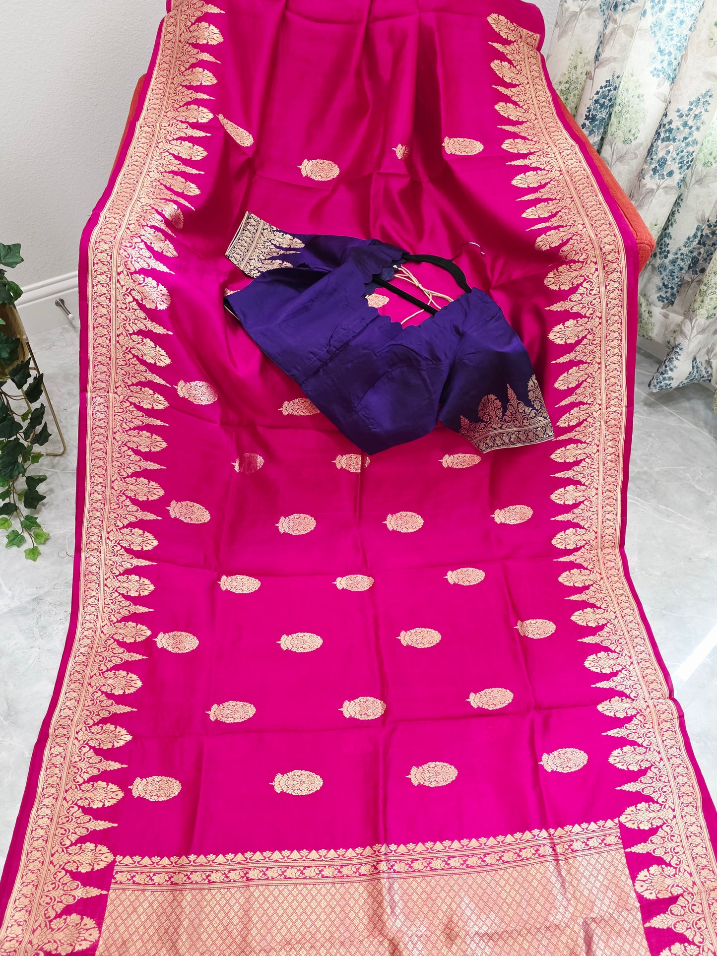 Regal Rani Pink Pure Mango Benarasi Silk Saree with Ready Blouse