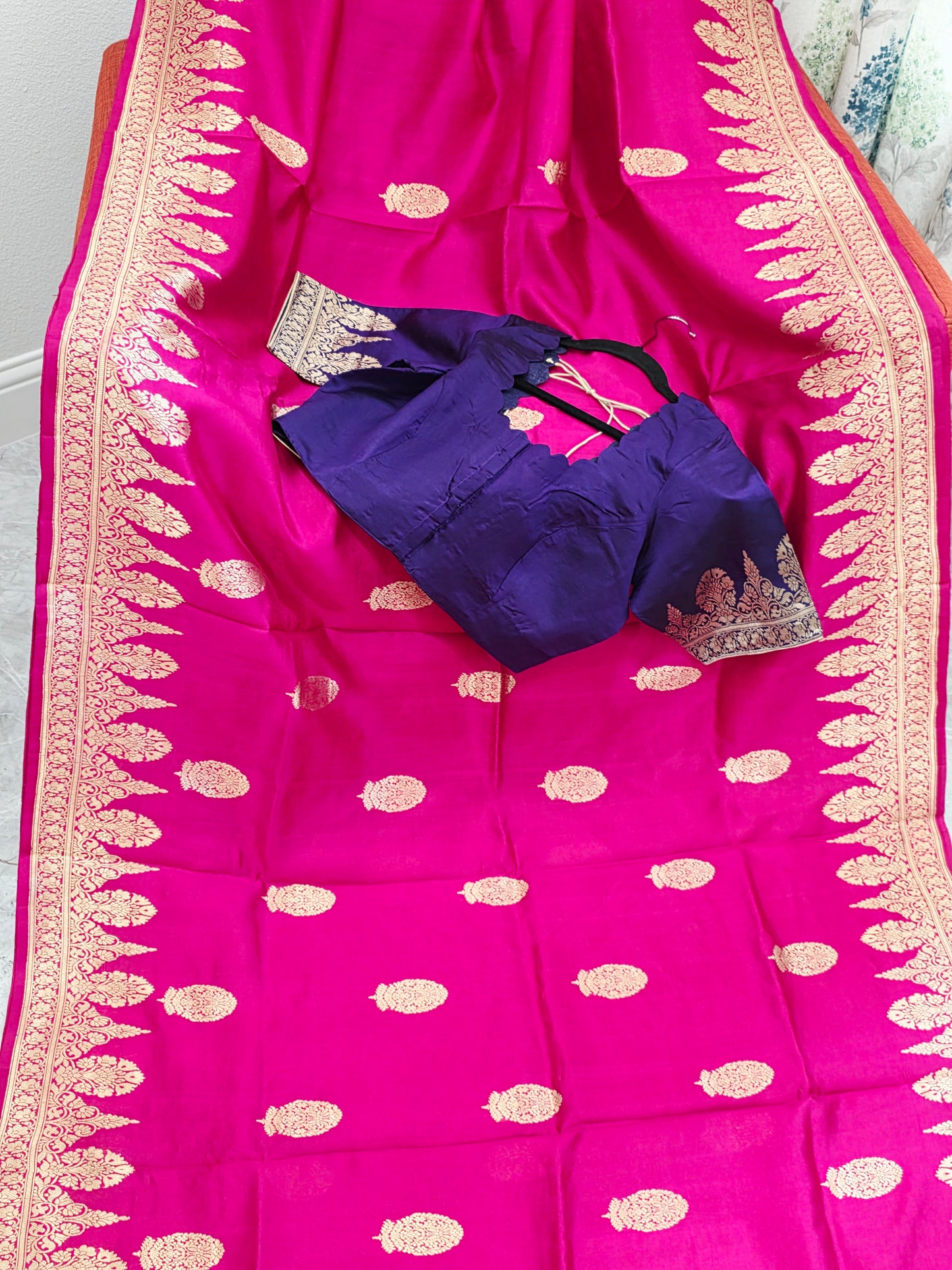 Regal Rani Pink Pure Mango Benarasi Silk Saree with Ready Blouse