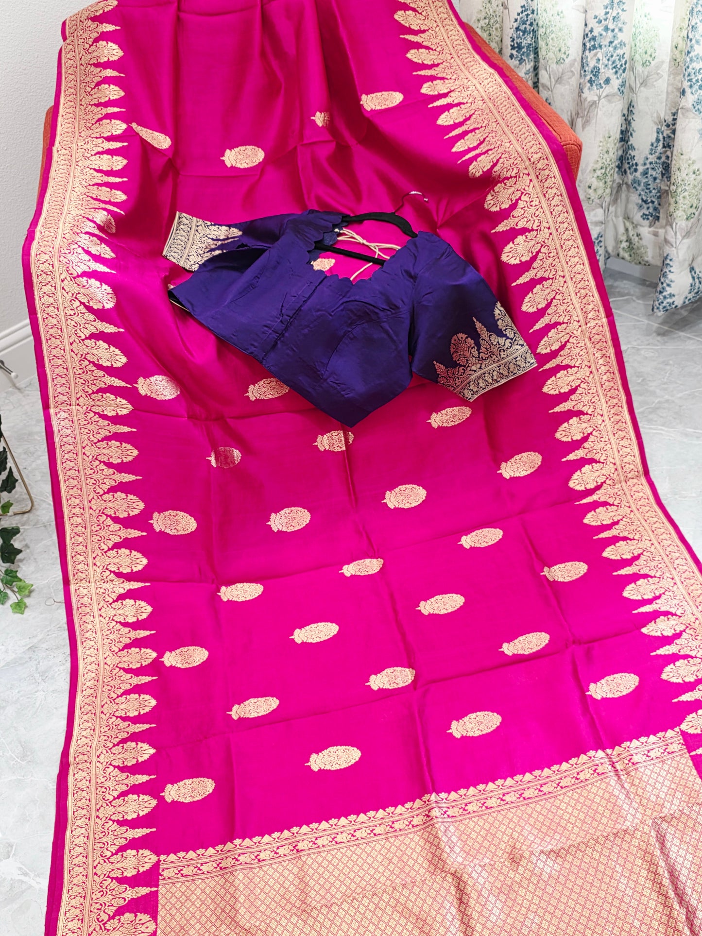 Regal Rani Pink Pure Mango Benarasi Silk Saree with Ready Blouse