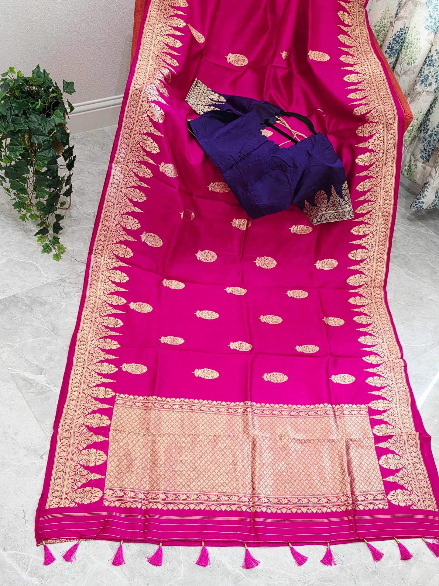 Regal Rani Pink Pure Mango Benarasi Silk Saree with Ready Blouse
