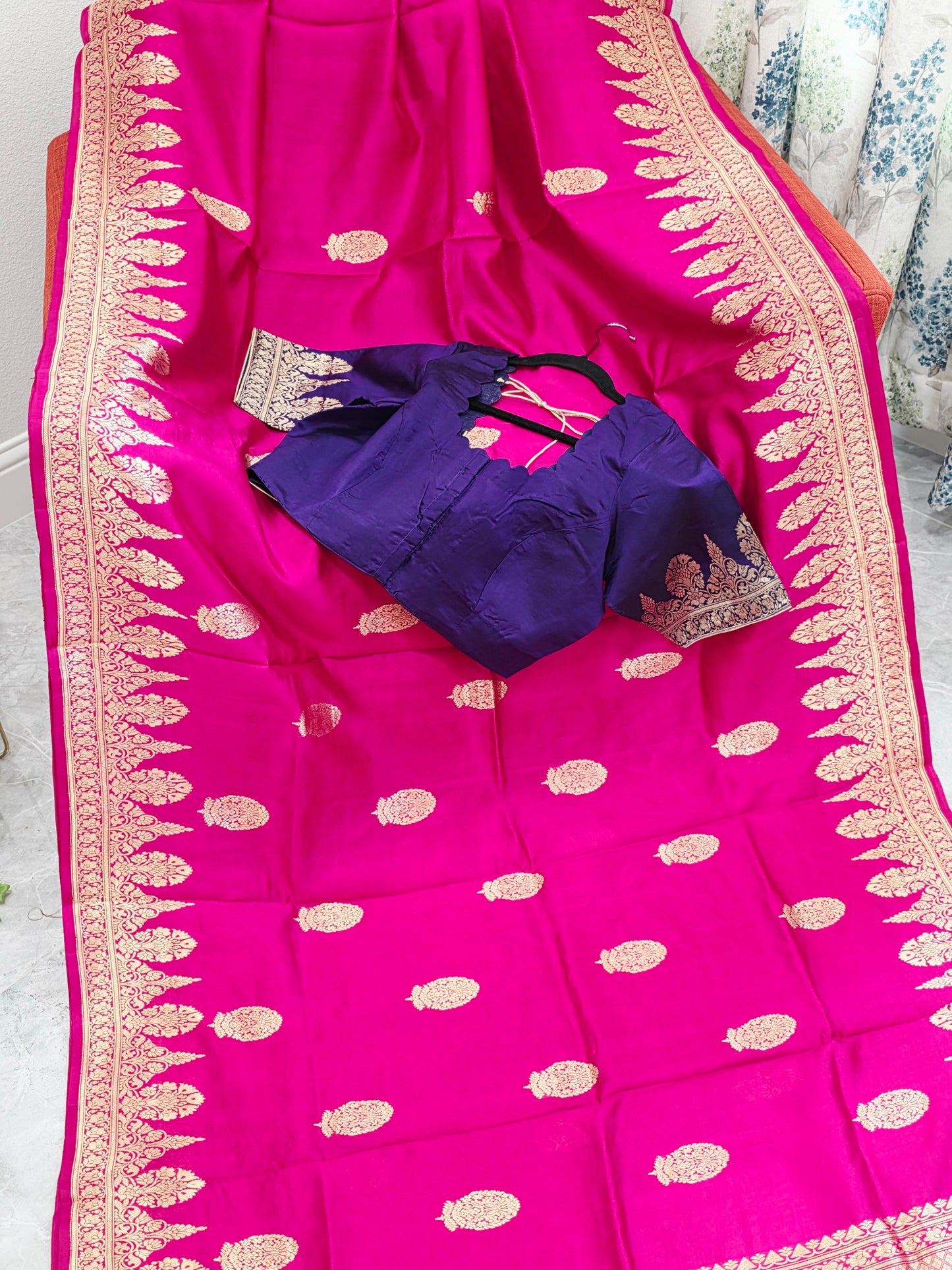 Regal Rani Pink Pure Mango Benarasi Silk Saree with Ready Blouse