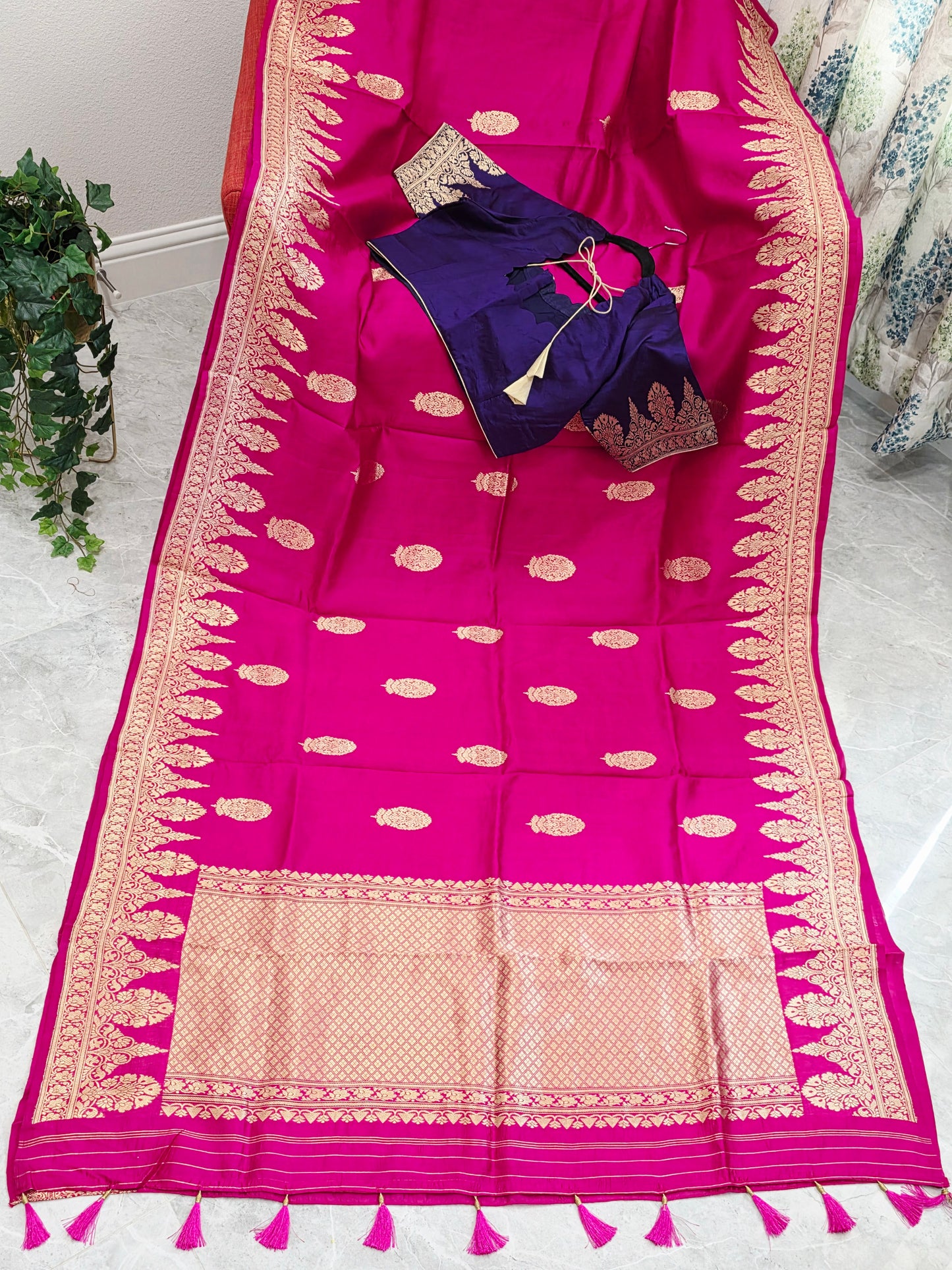 Regal Rani Pink Pure Mango Benarasi Silk Saree with Ready Blouse