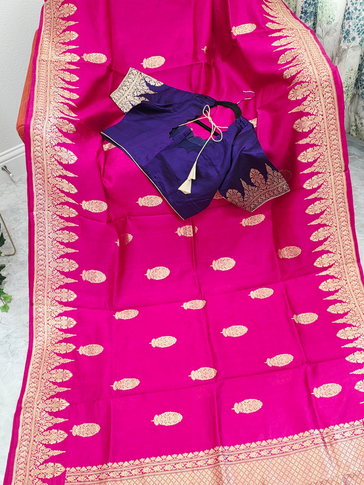 Regal Rani Pink Pure Mango Benarasi Silk Saree with Ready Blouse