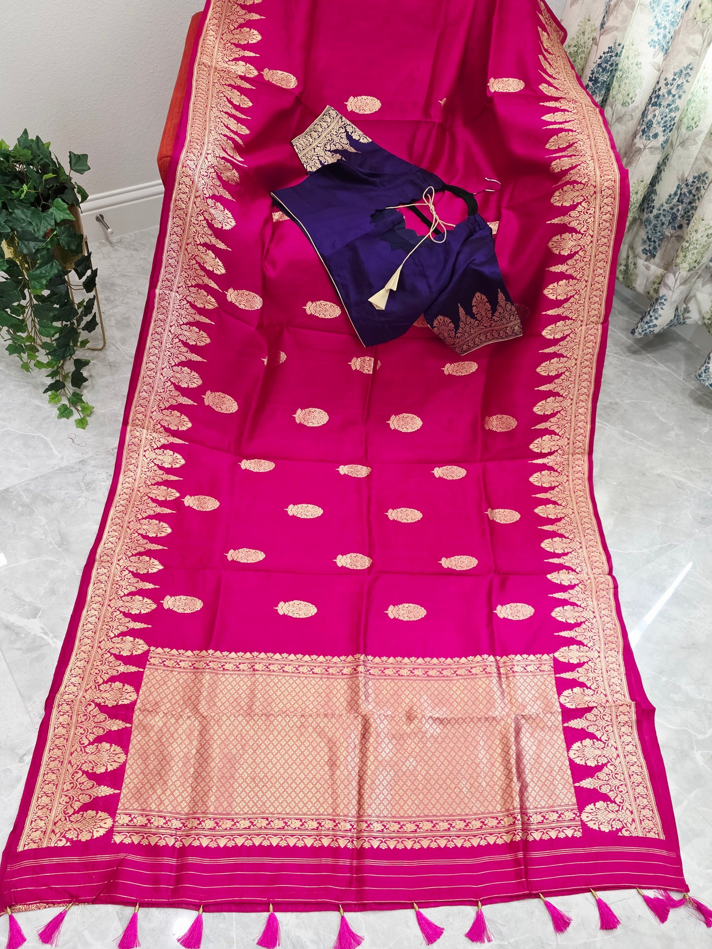 Regal Rani Pink Pure Mango Benarasi Silk Saree with Ready Blouse