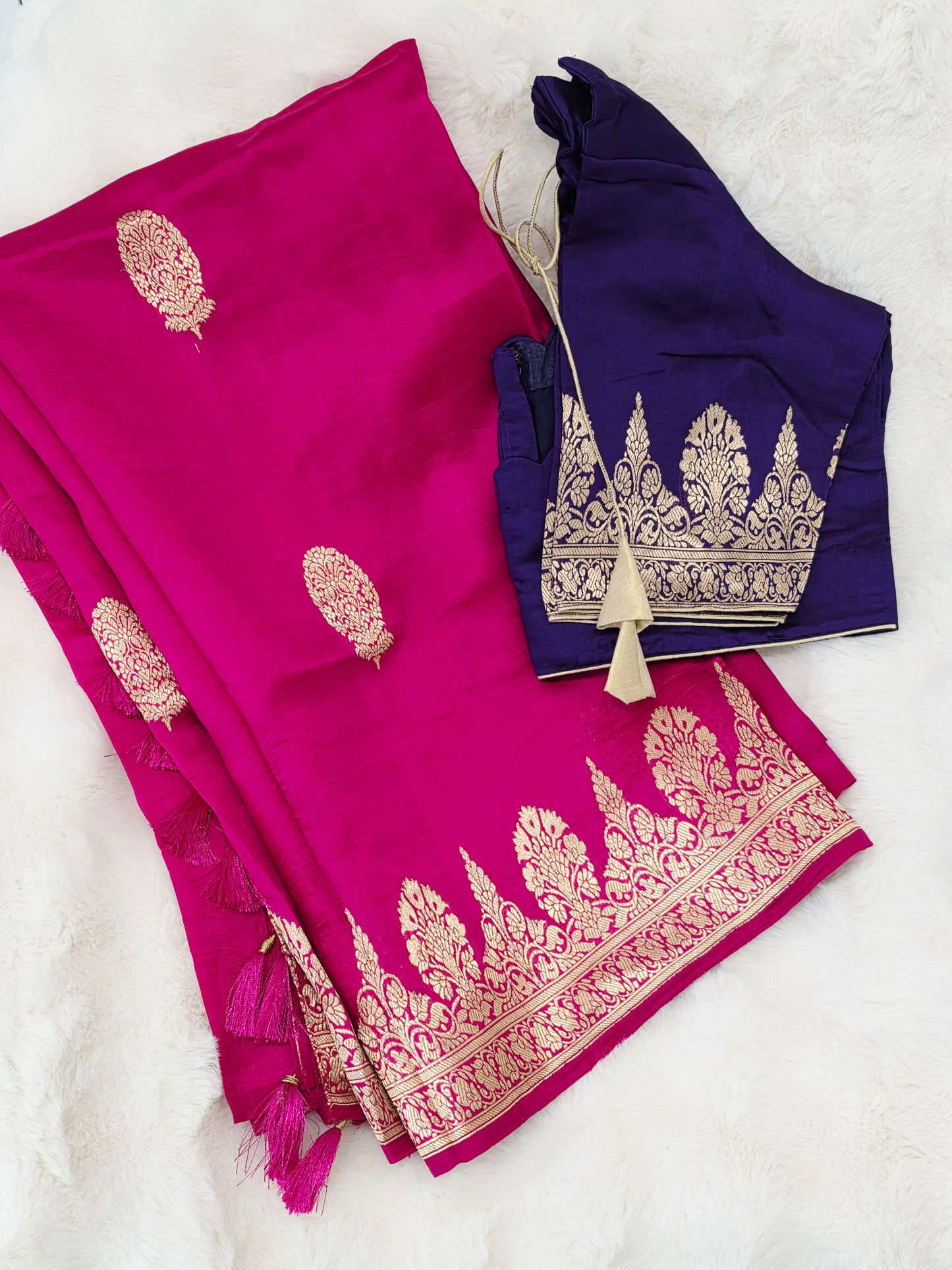 Regal Rani Pink Pure Mango Benarasi Silk Saree with Ready Blouse