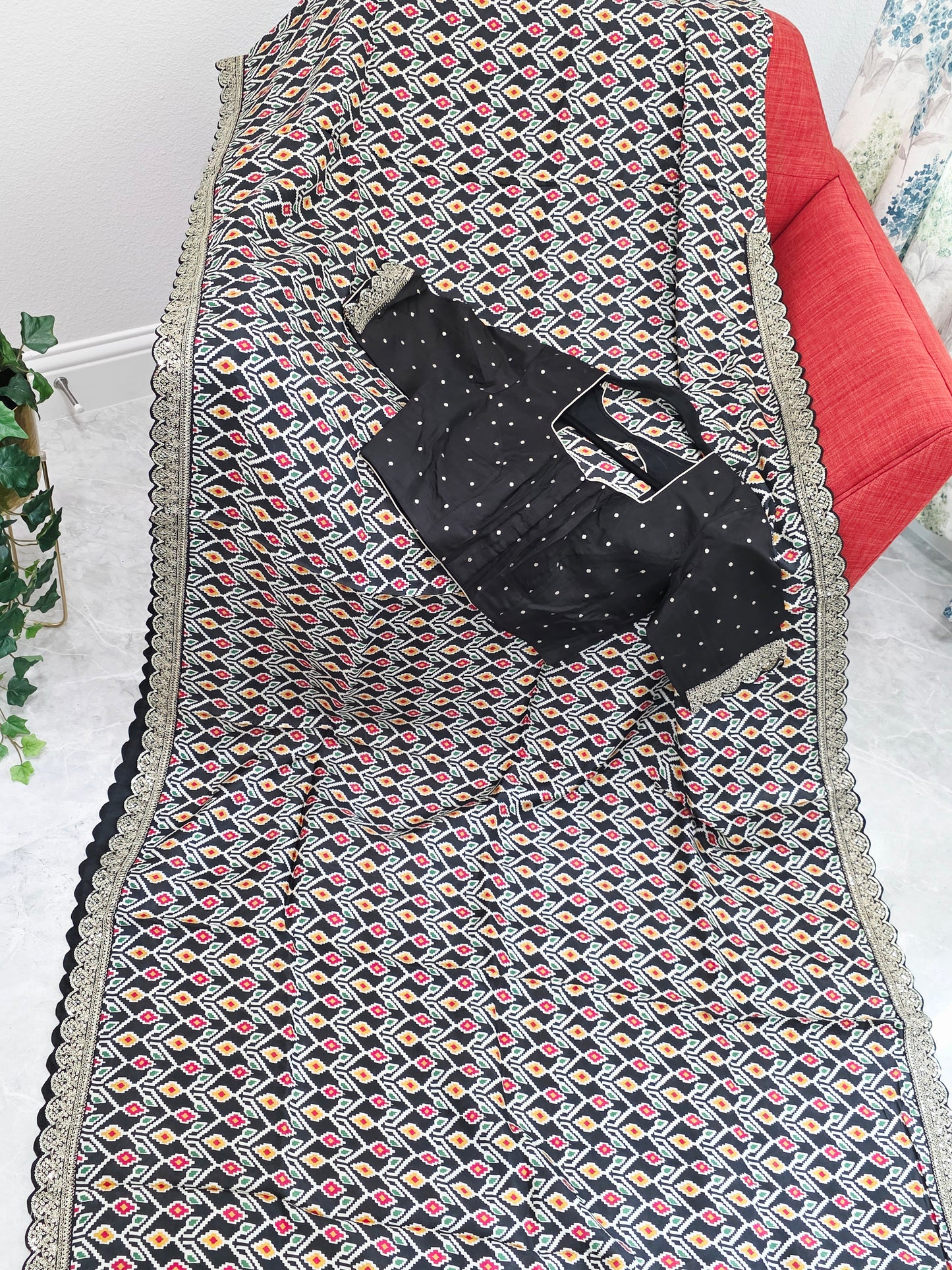Midnight Noir Patola Print Munga Crepe Saree with Ready Blouse