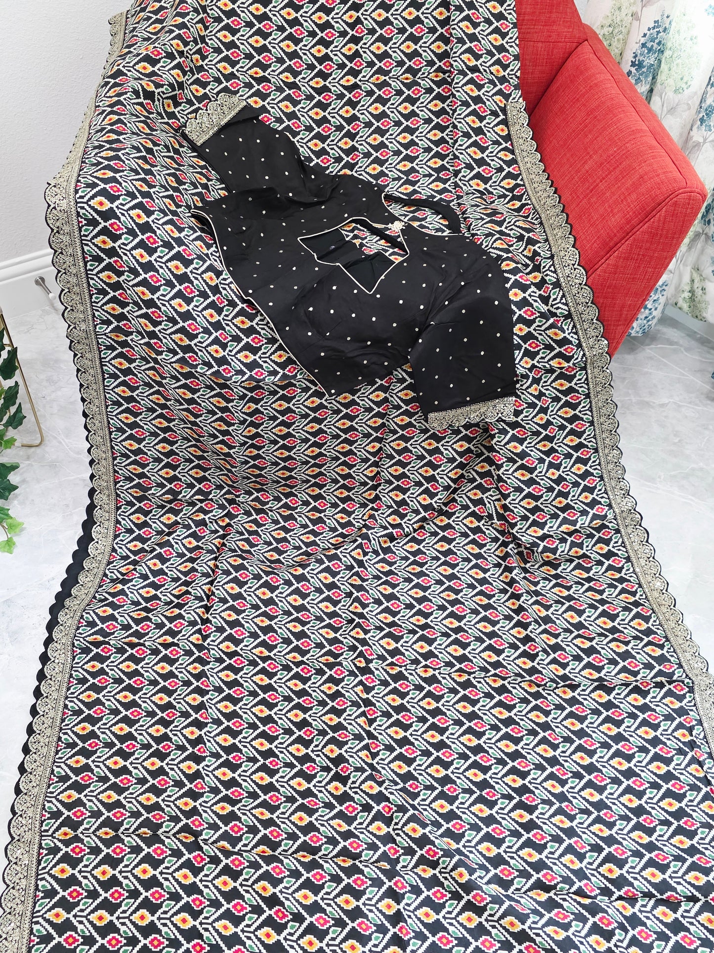 Midnight Noir Patola Print Munga Crepe Saree with Ready Blouse