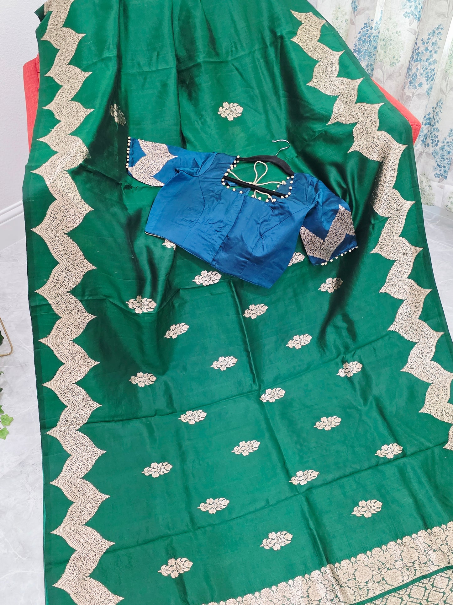 Emerald Royale Pure Mango Benarasi Silk Saree with Ready Blouse