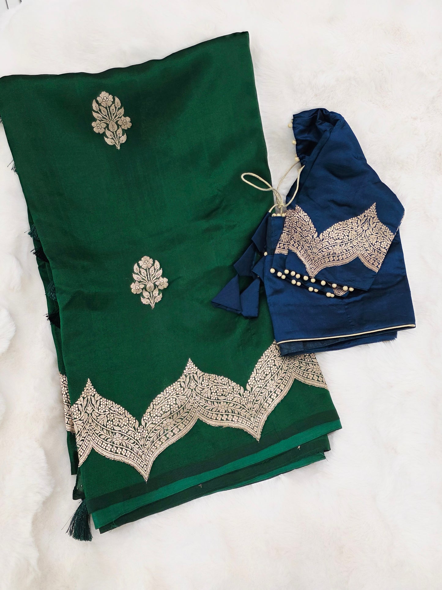Emerald Royale Pure Mango Benarasi Silk Saree with Ready Blouse