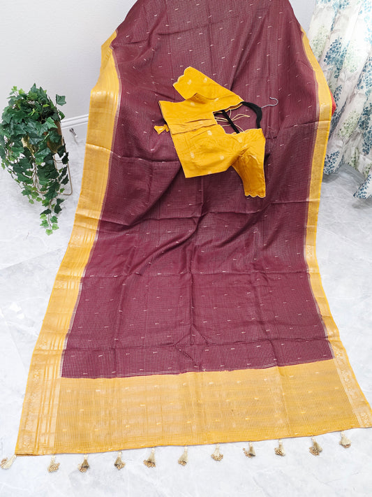 Royal Plum Wine Russian Dola Crepe Silk Saree with Ready Blouse