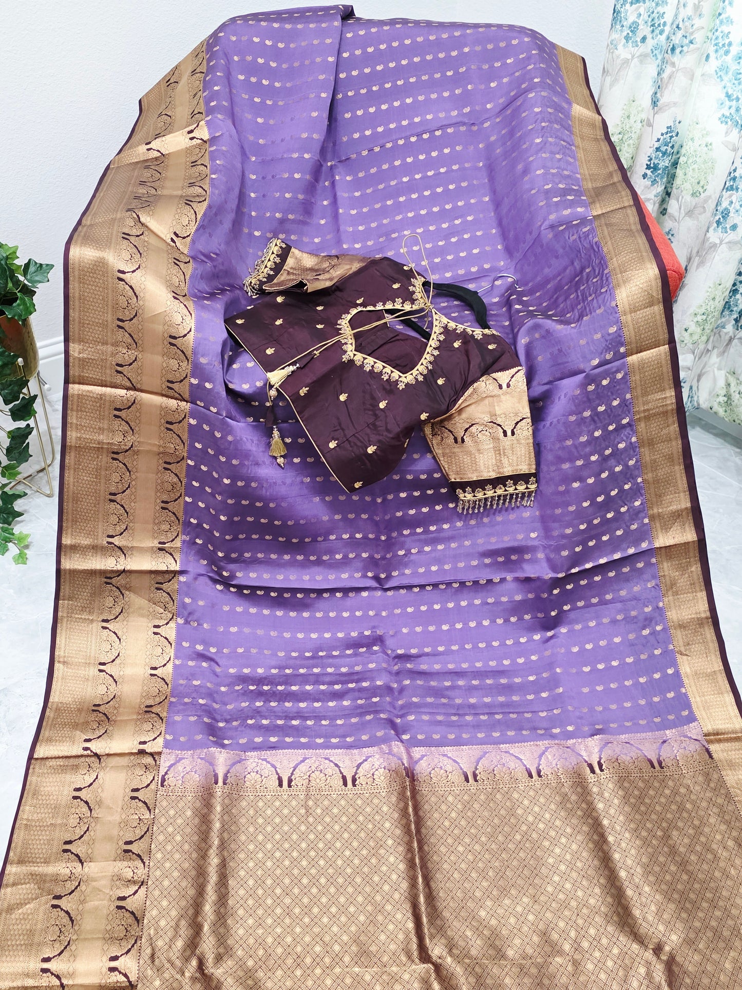 Royal Lilac Kanchi Soft Silk Designer Saree with Royal Aubergine Maggam Blouse