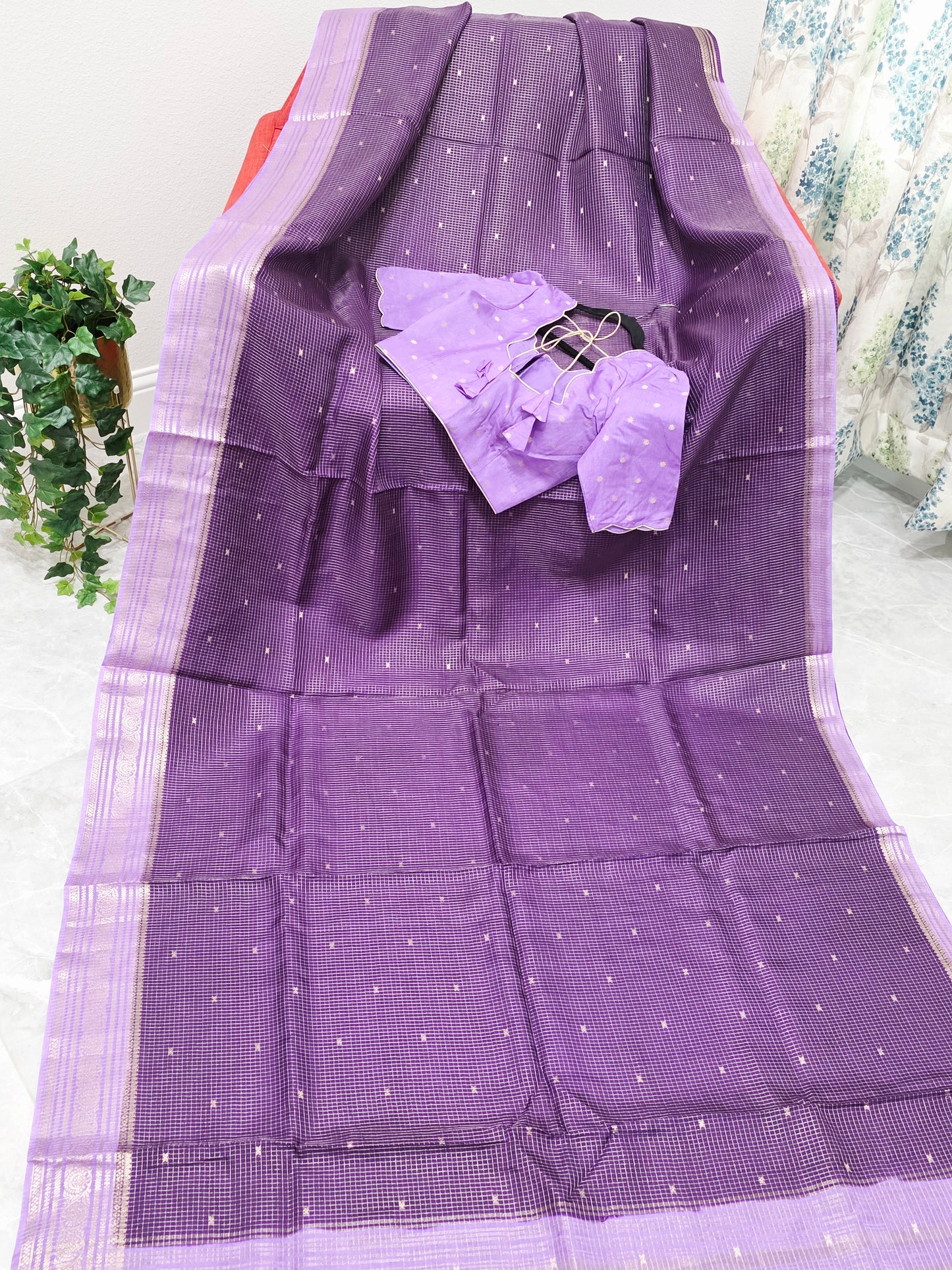 Royal Lavender Plum Russian Dola Crepe Silk Saree with Ready Blouse