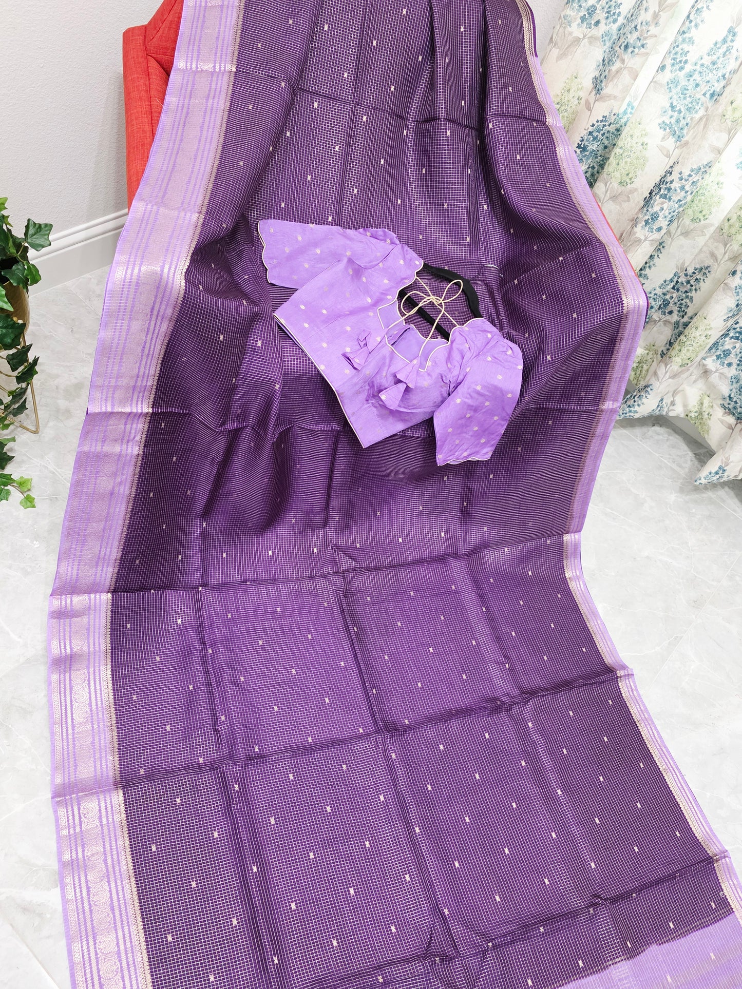 Royal Lavender Plum Russian Dola Crepe Silk Saree with Ready Blouse
