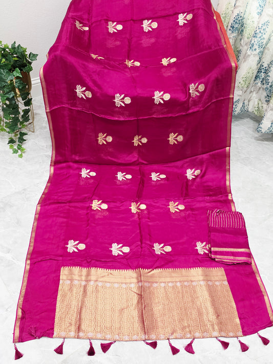 Rani Magenta Pure Manipuri Kota Silk Lightweight Saree with Unstitched Blouse