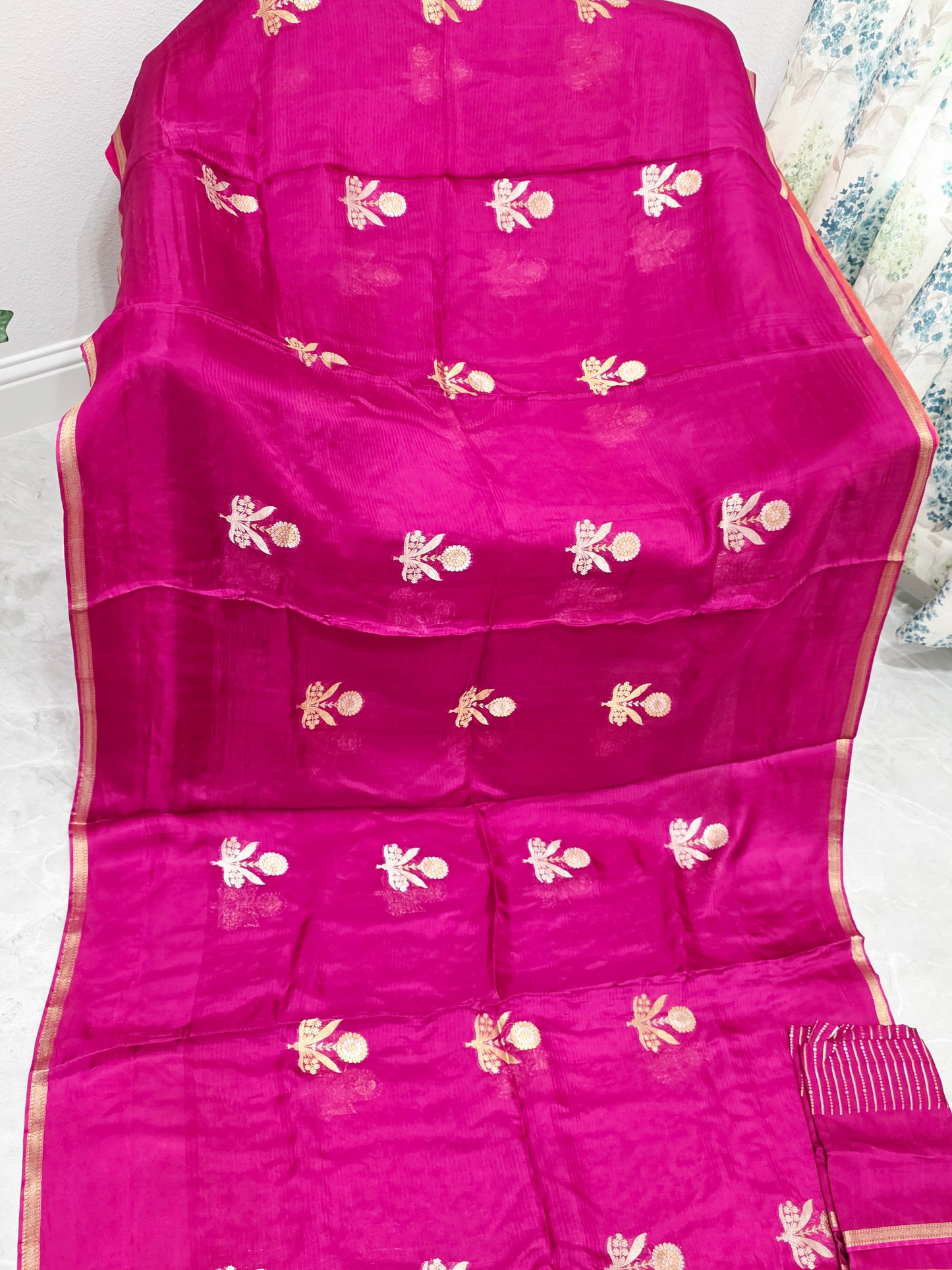Rani Magenta Pure Manipuri Kota Silk Lightweight Saree with Unstitched Blouse