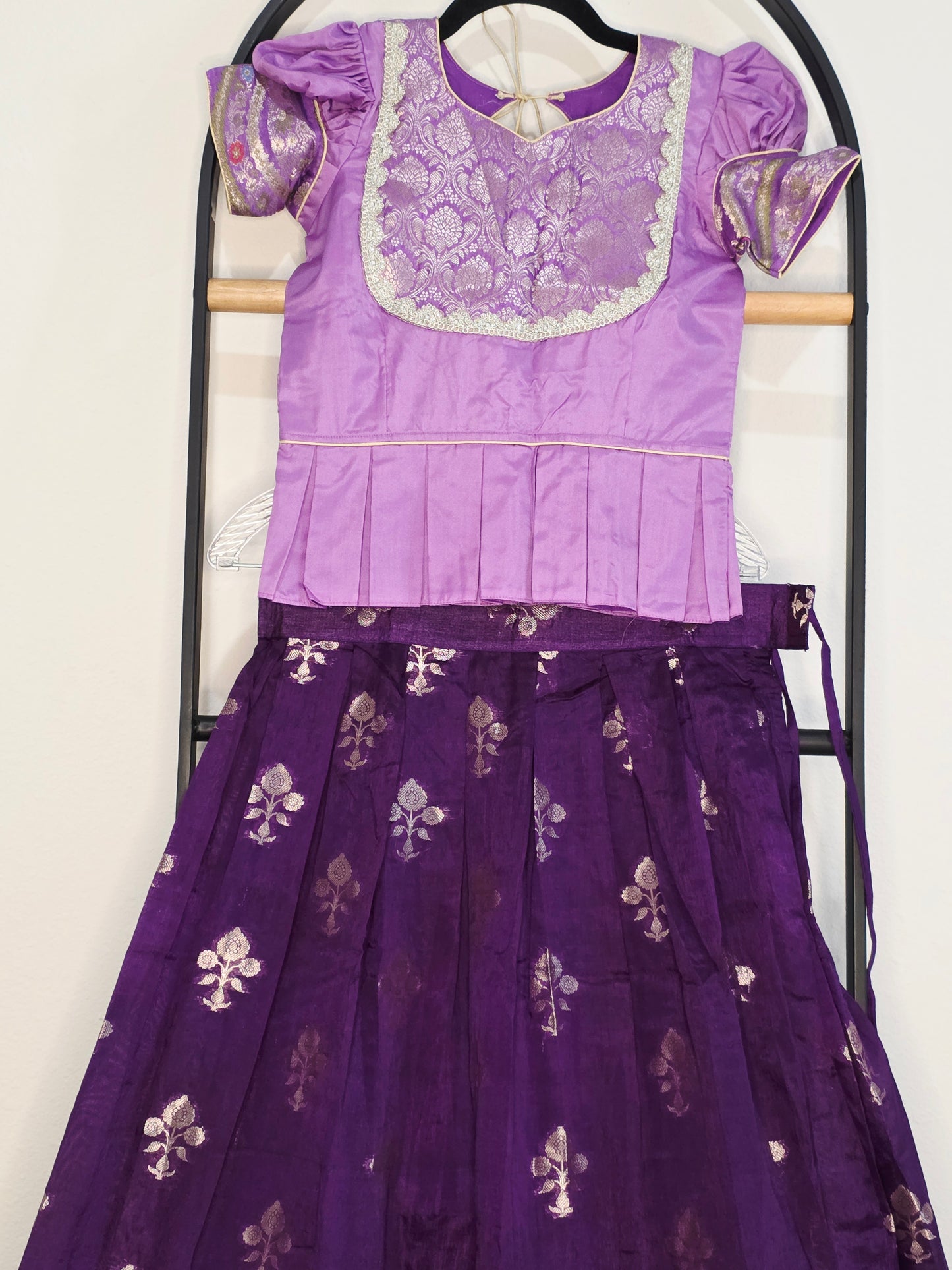 Royal Purple & Lavender Benarasi Silk Lehenga Crop Top Set for Girls