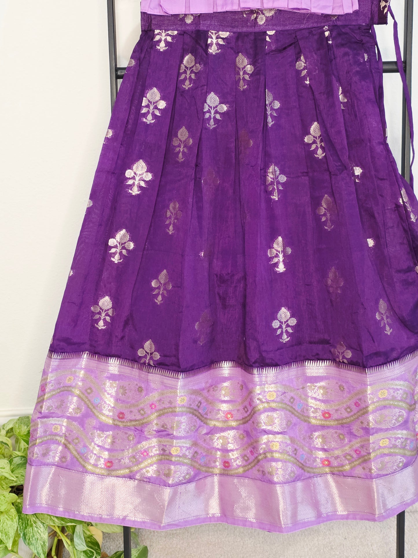 Royal Purple & Lavender Benarasi Silk Lehenga Crop Top Set for Girls