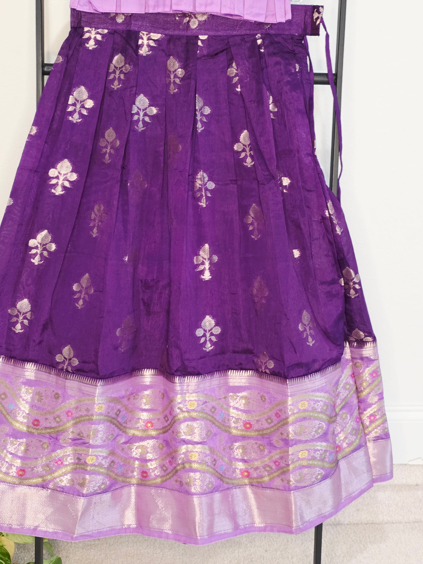 Royal Purple & Lavender Benarasi Silk Lehenga Crop Top Set for Girls