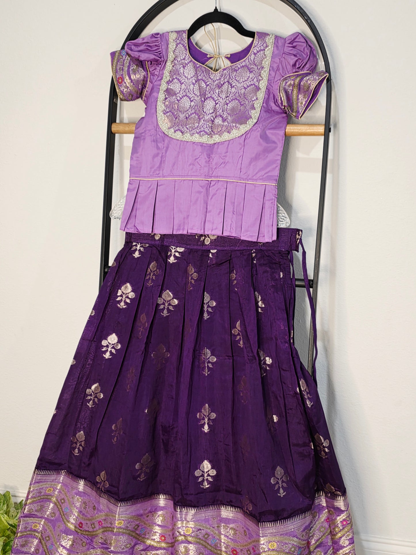 Royal Purple & Lavender Benarasi Silk Lehenga Crop Top Set for Girls