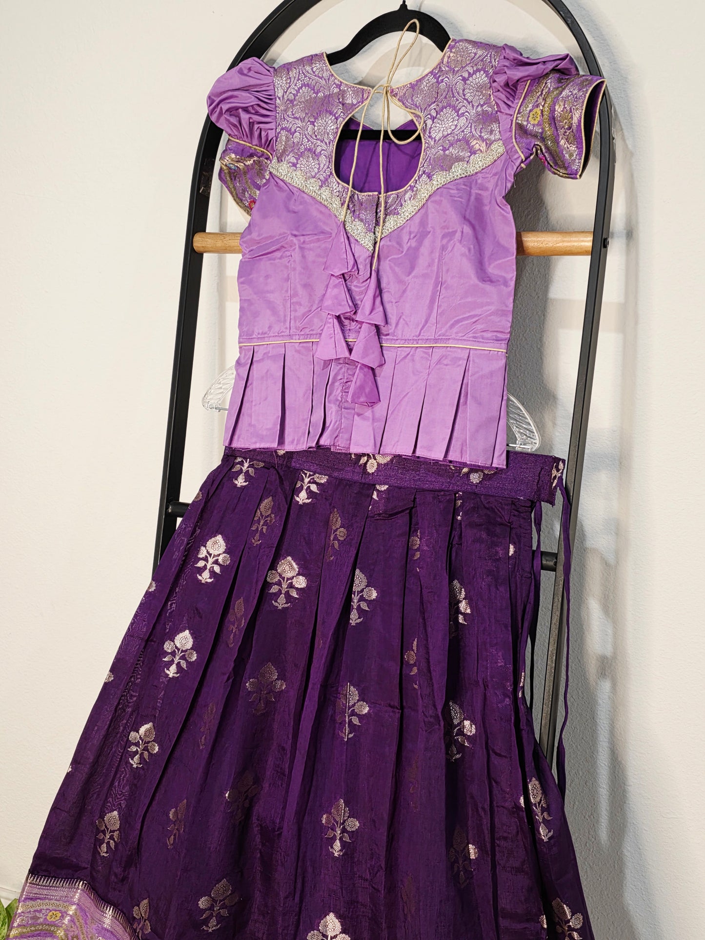 Royal Purple & Lavender Benarasi Silk Lehenga Crop Top Set for Girls