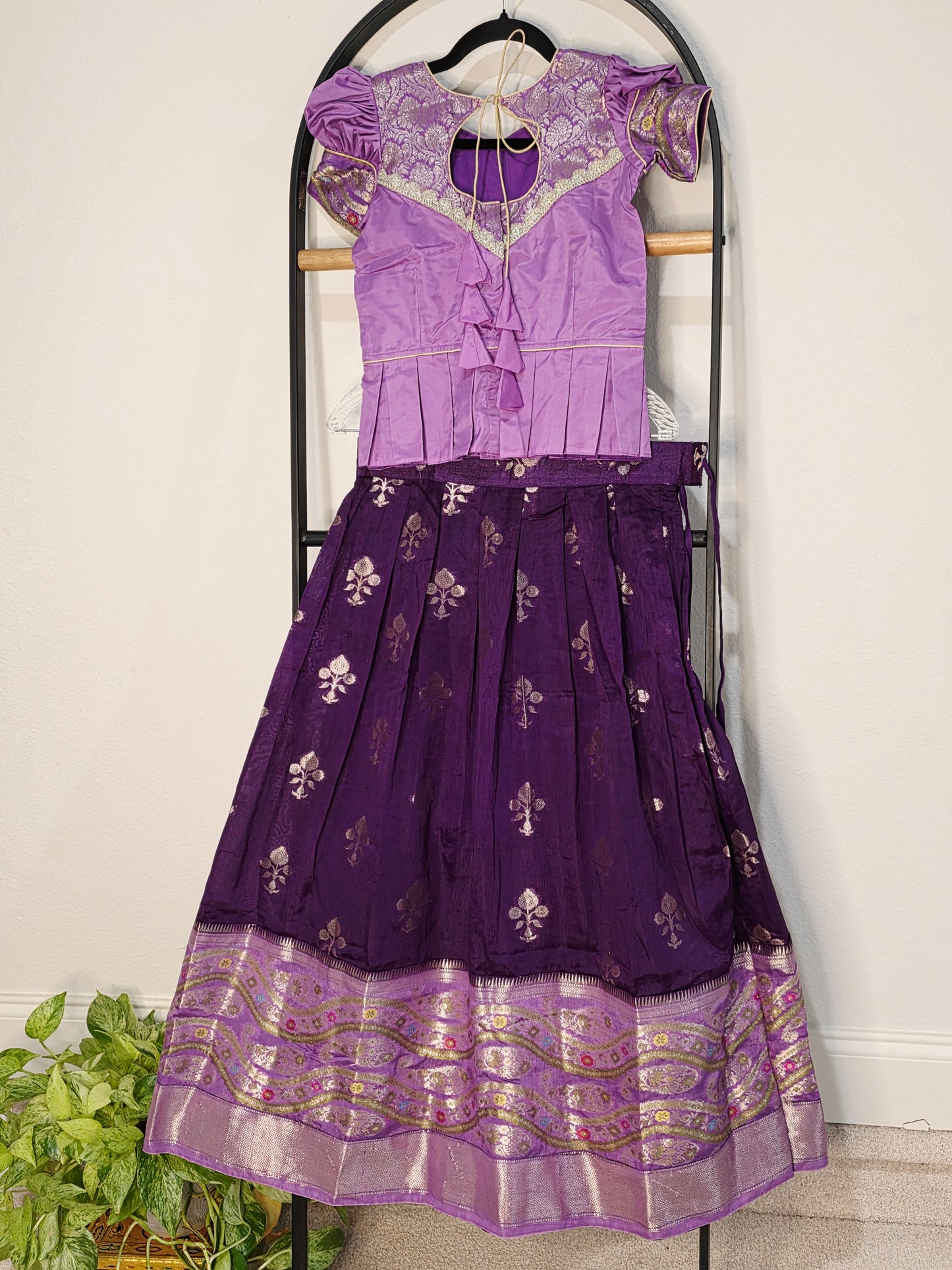 Royal Purple & Lavender Benarasi Silk Lehenga Crop Top Set for Girls