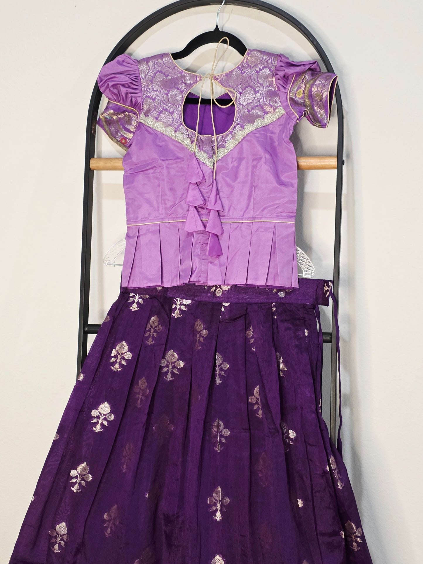 Royal Purple & Lavender Benarasi Silk Lehenga Crop Top Set for Girls
