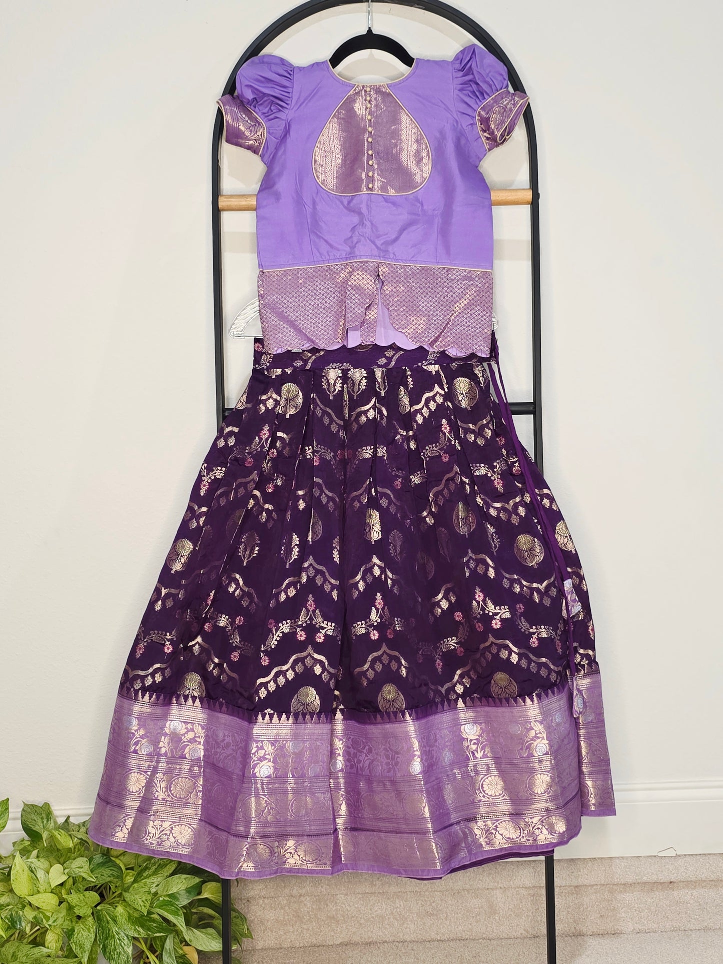 Royal Purple & Lavender Benarasi Silk Lehenga Crop Top Set for Girls