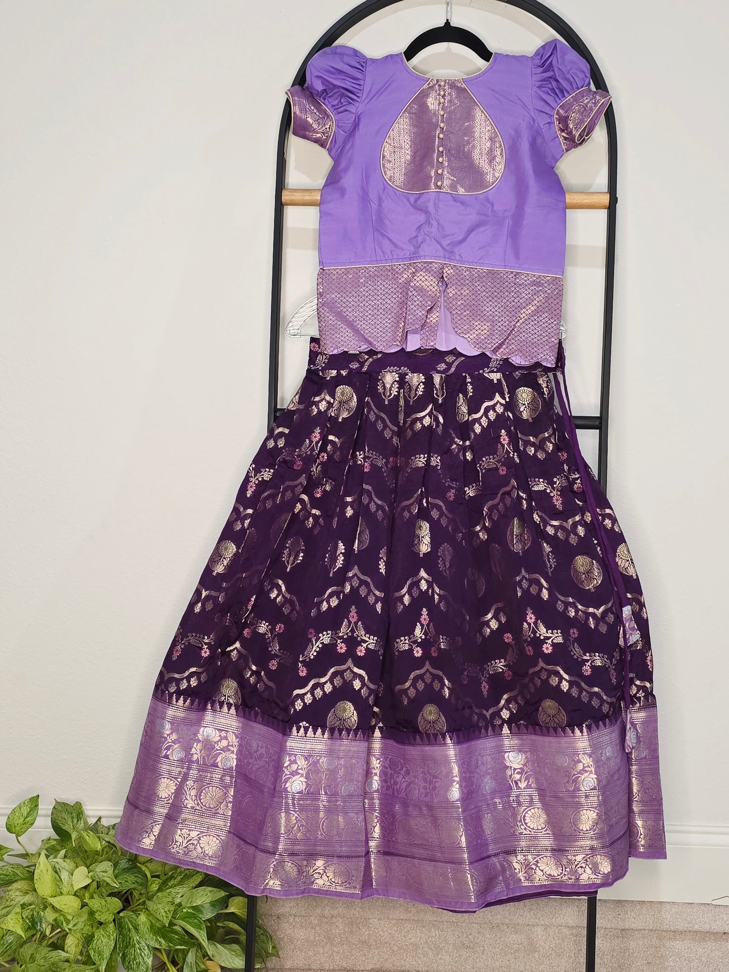 Royal Purple & Lavender Benarasi Silk Lehenga Crop Top Set for Girls