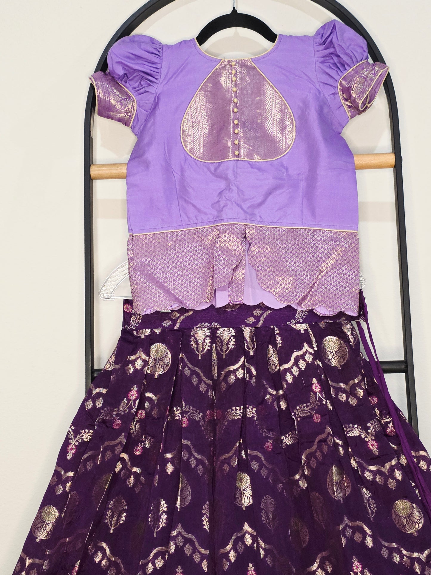 Royal Purple & Lavender Benarasi Silk Lehenga Crop Top Set for Girls