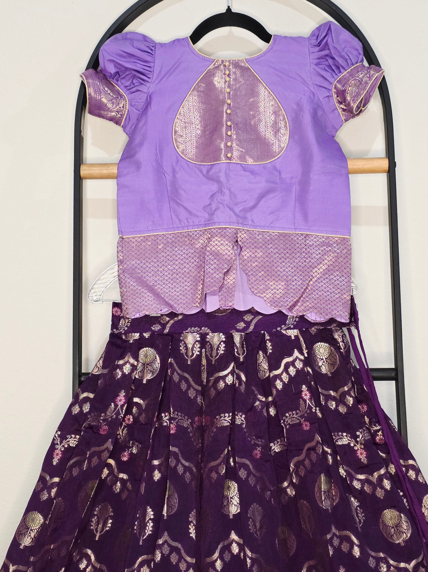 Royal Purple & Lavender Benarasi Silk Lehenga Crop Top Set for Girls