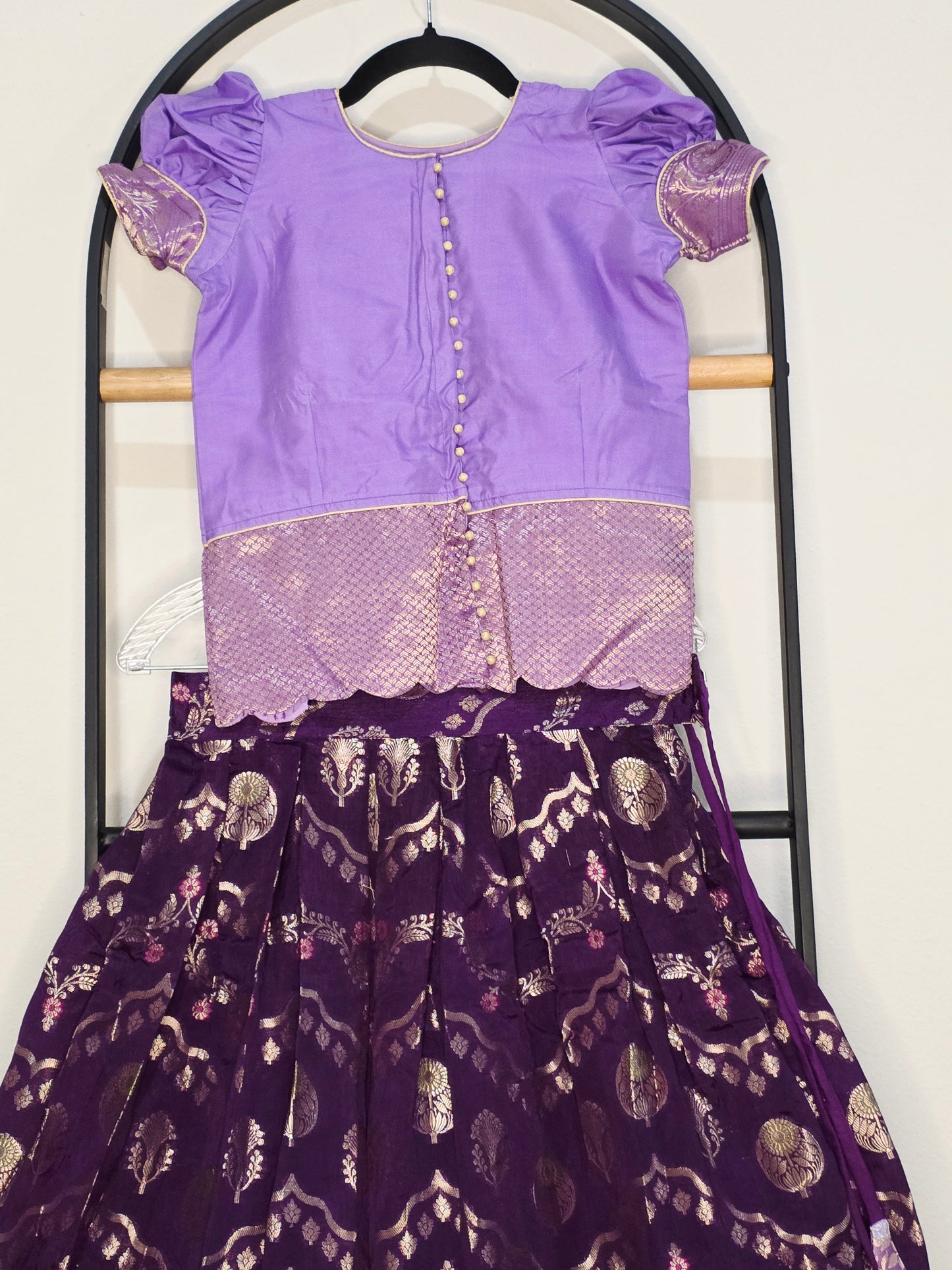 Royal Purple & Lavender Benarasi Silk Lehenga Crop Top Set for Girls