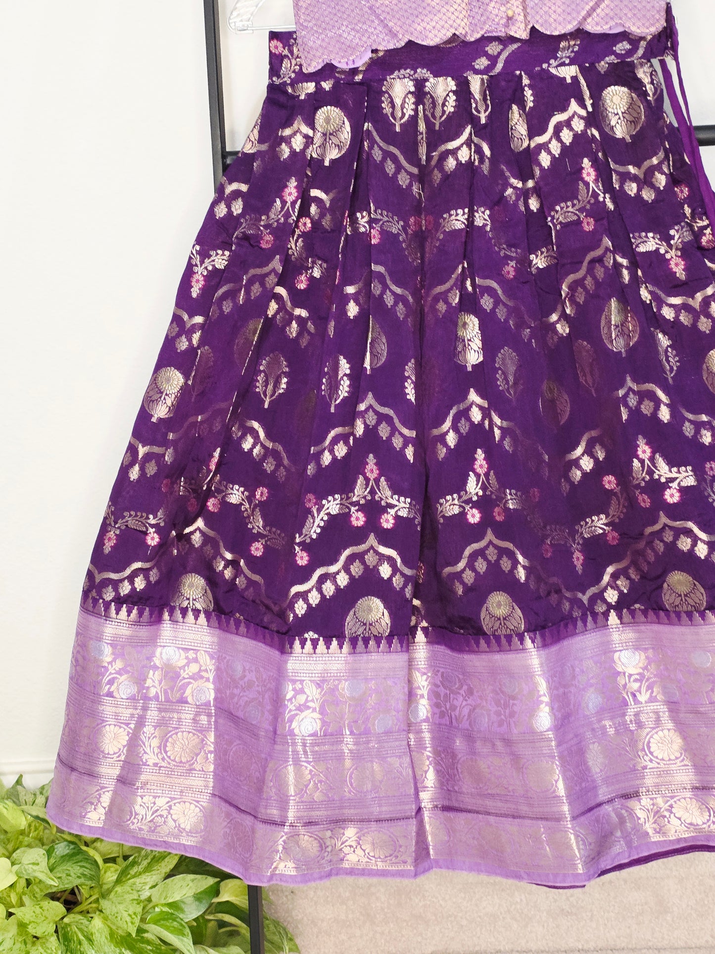 Royal Purple & Lavender Benarasi Silk Lehenga Crop Top Set for Girls