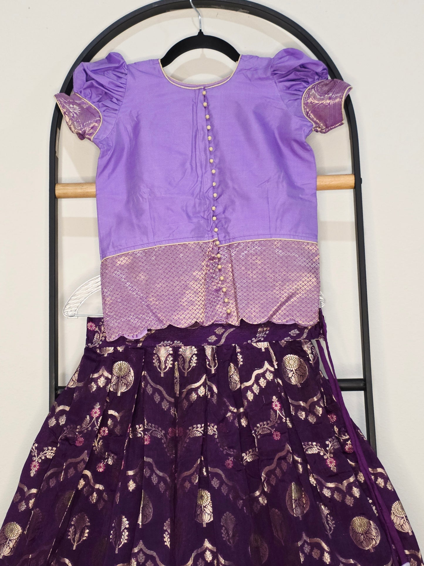 Royal Purple & Lavender Benarasi Silk Lehenga Crop Top Set for Girls