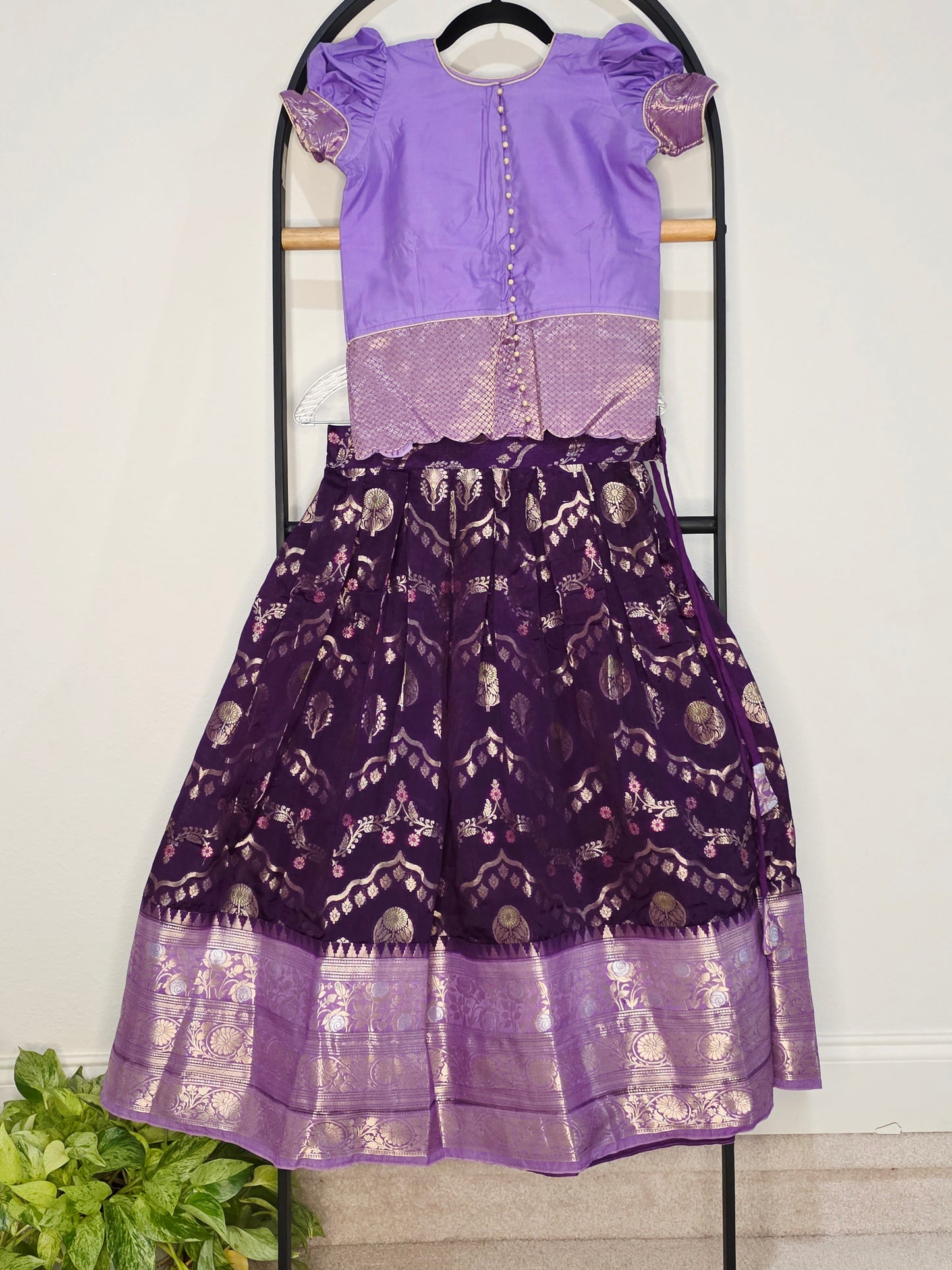 Royal Purple & Lavender Benarasi Silk Lehenga Crop Top Set for Girls