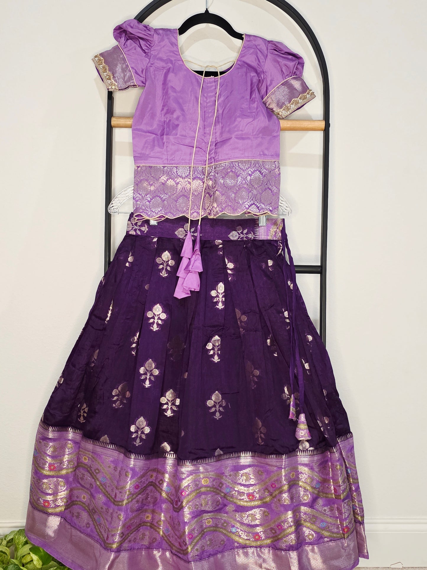 Royal Purple & Lavender Benarasi Silk Lehenga Crop Top Set for Girls