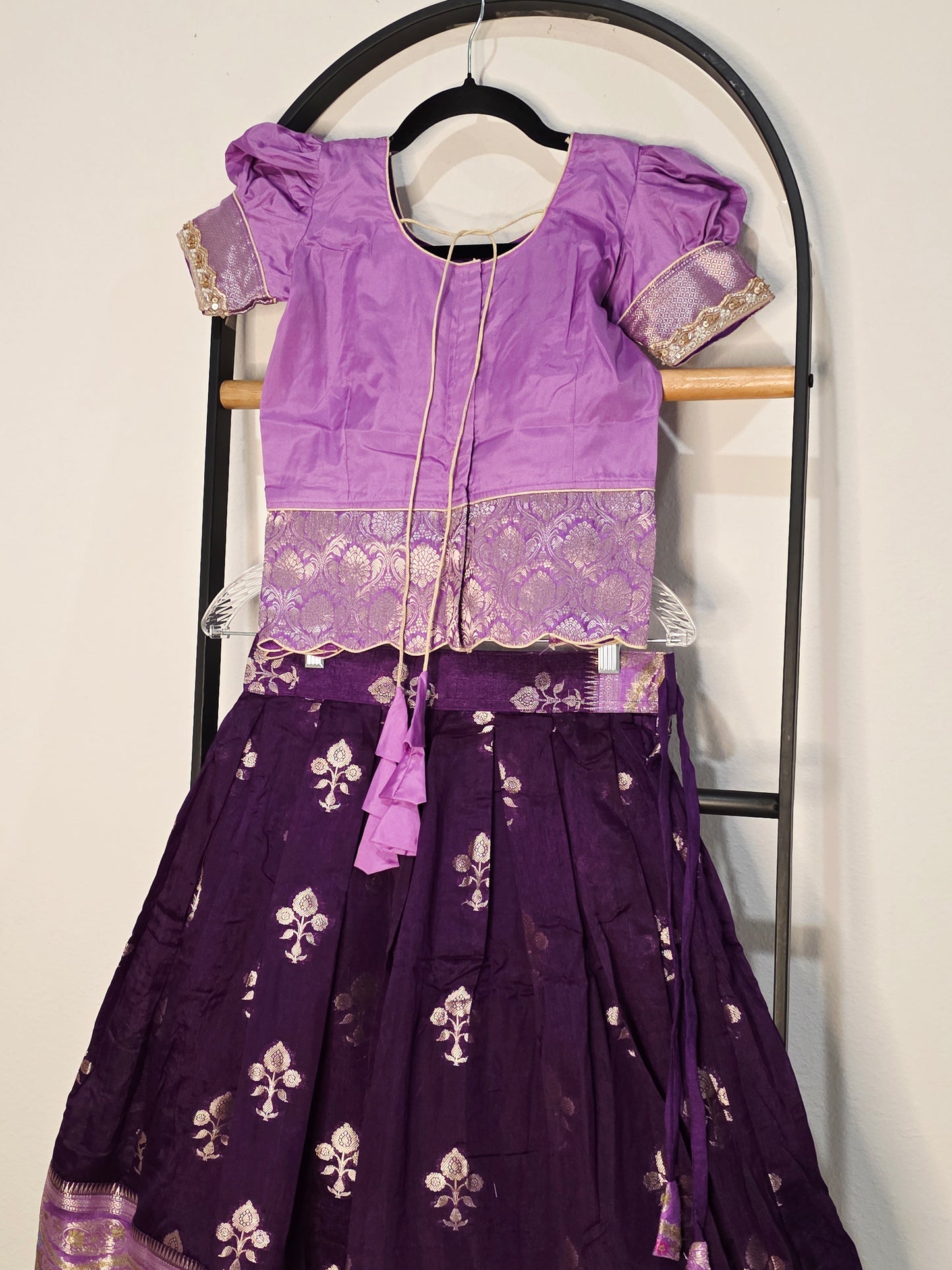 Royal Purple & Lavender Benarasi Silk Lehenga Crop Top Set for Girls