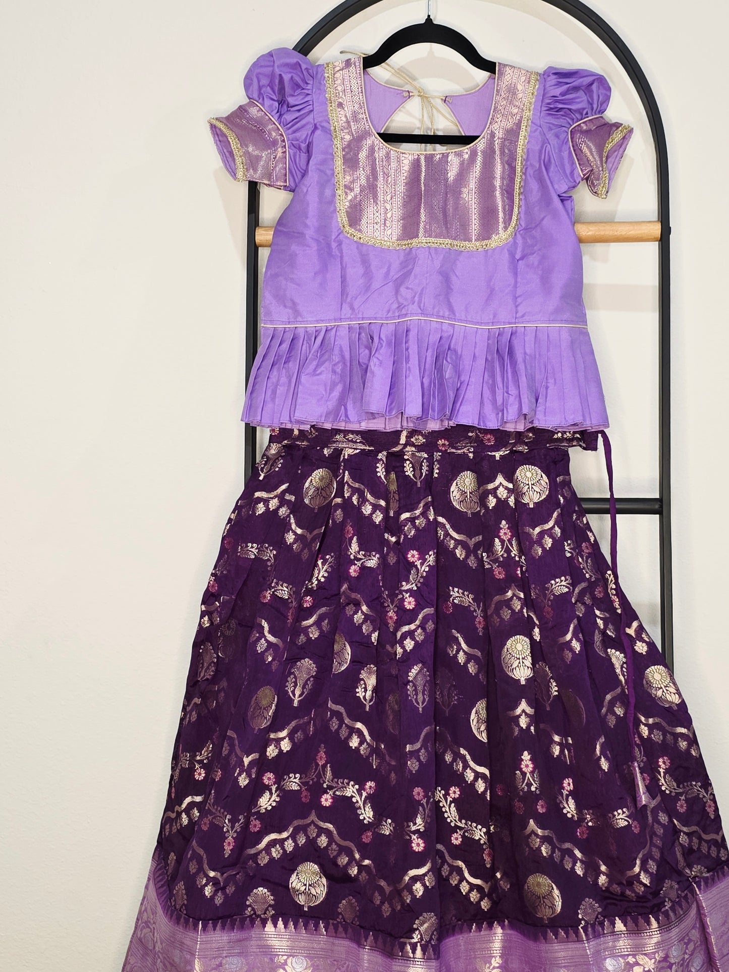 Royal Purple & Lavender Benarasi Silk Lehenga Crop Top Set for Girls