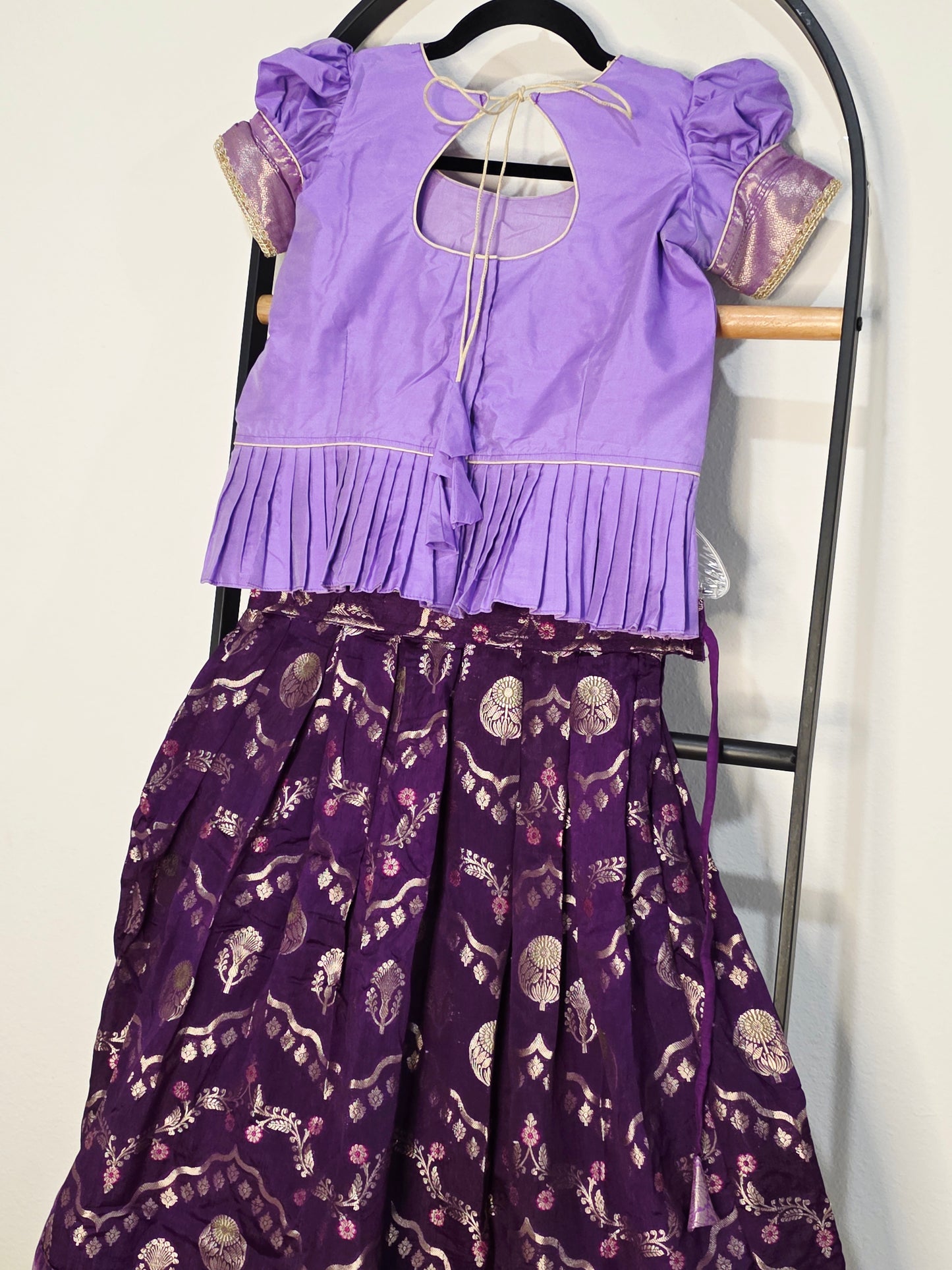 Royal Purple & Lavender Benarasi Silk Lehenga Crop Top Set for Girls
