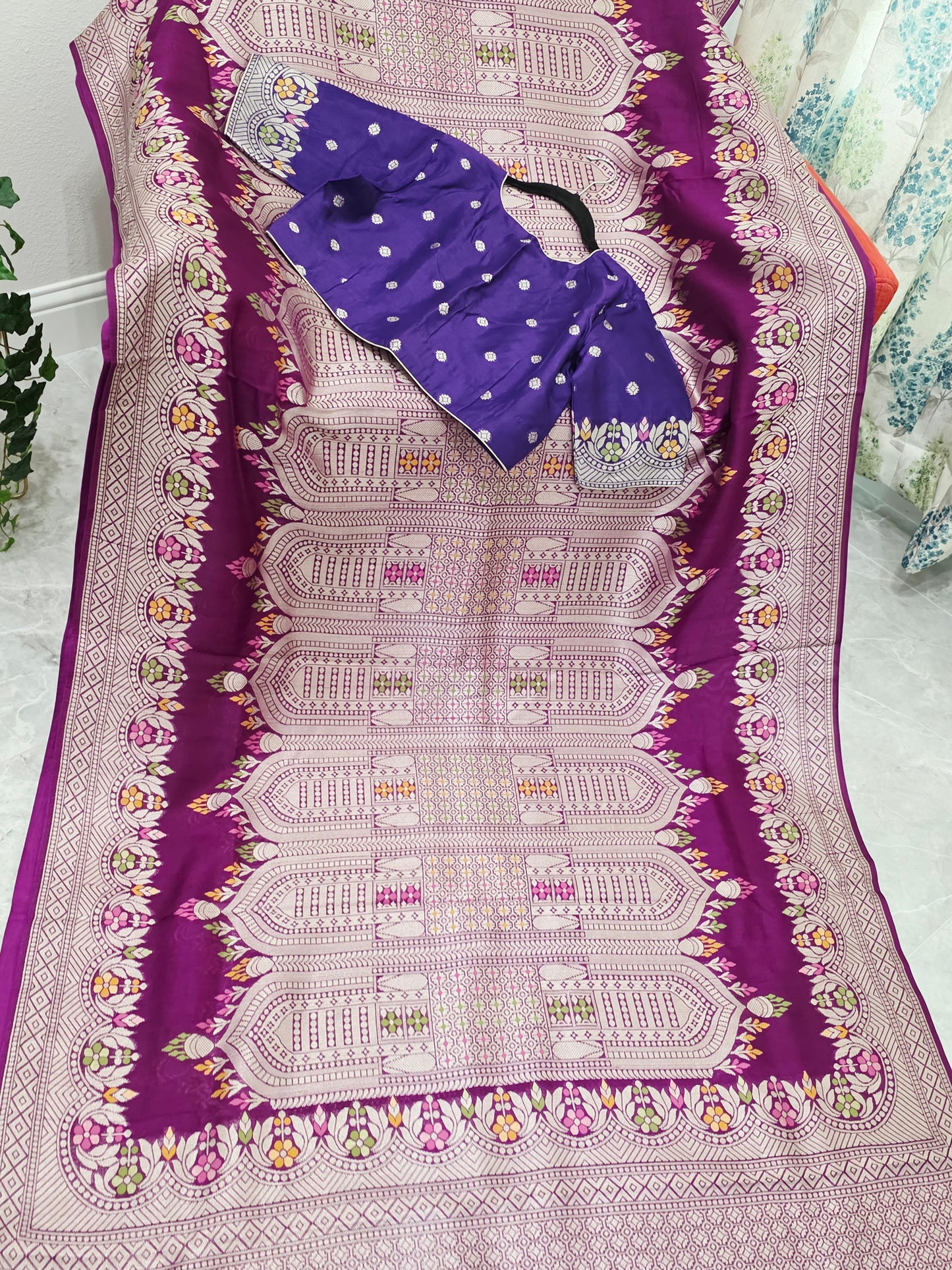 Royal Plum Purple Chanderi Linen Tussar Saree with Stitched Blouse