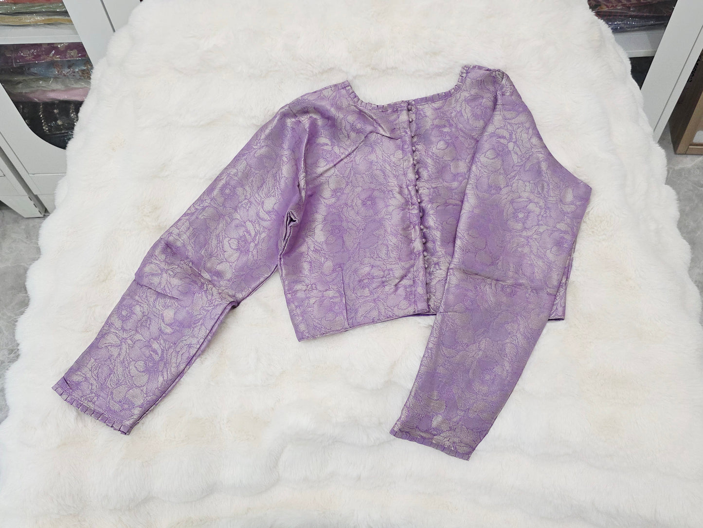 Royal Lavender Benarasi Brocade Full Sleeves Designer Stitched Blouse
