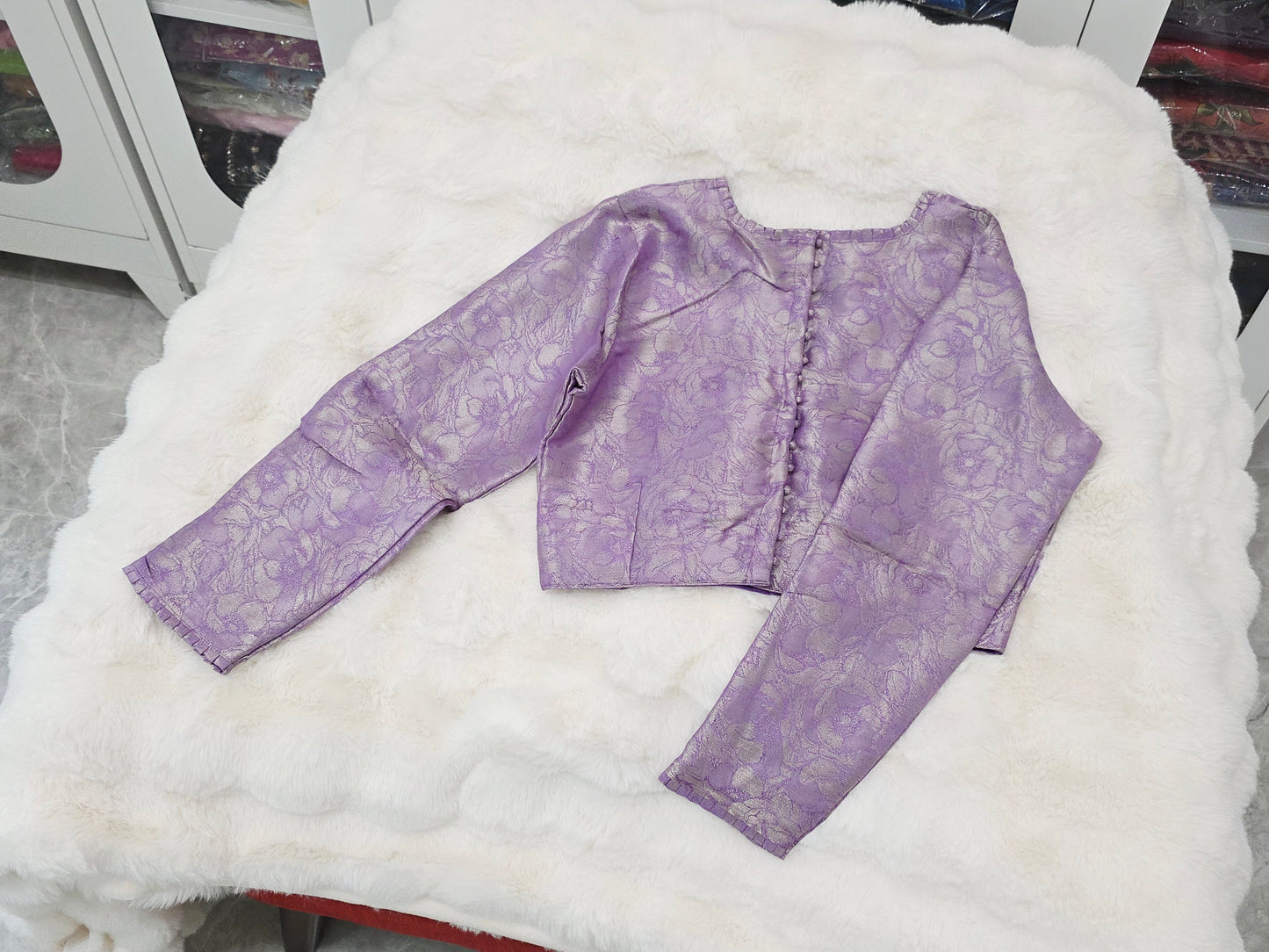 Royal Lavender Benarasi Brocade Full Sleeves Designer Stitched Blouse