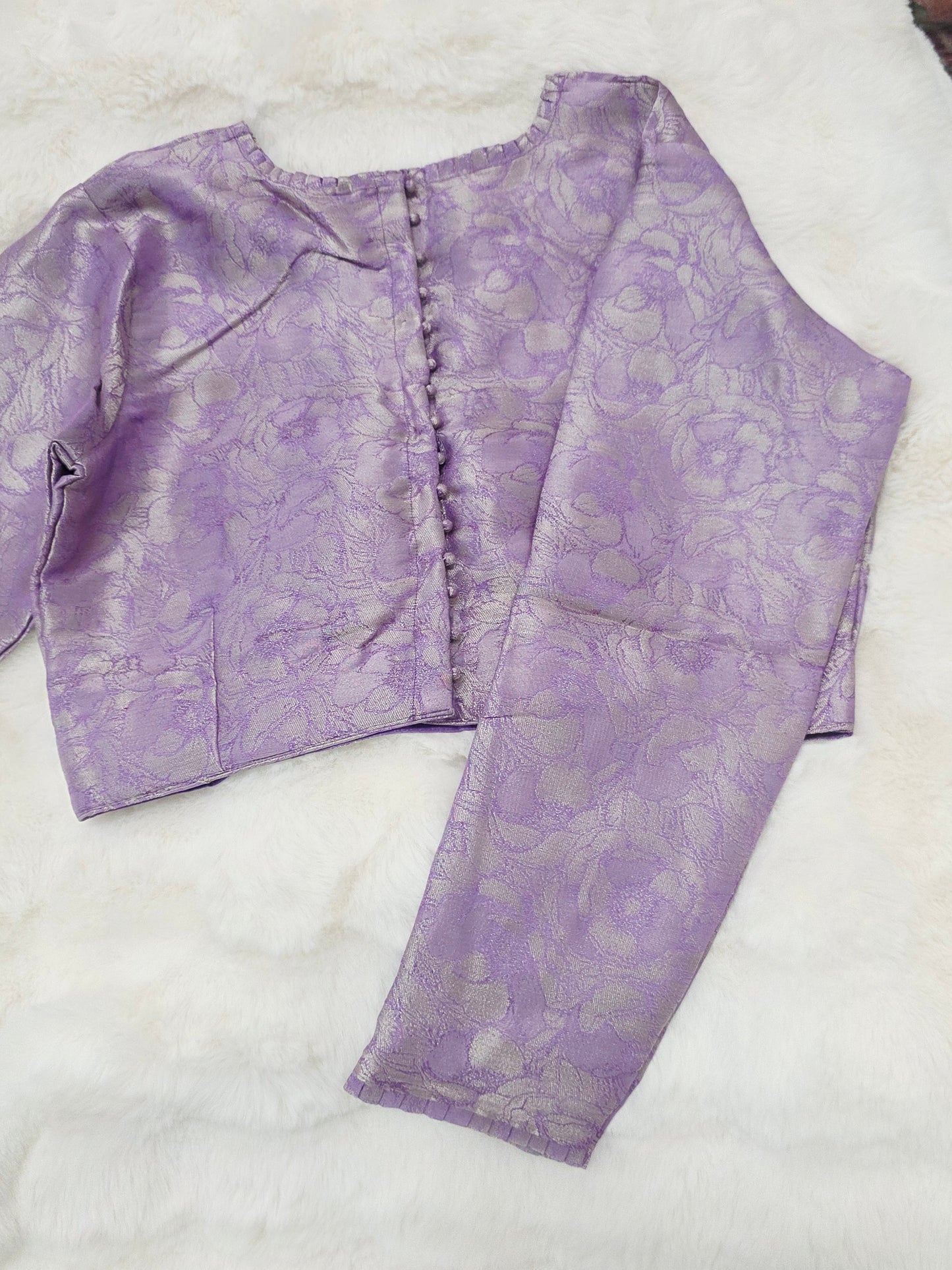 Royal Lavender Benarasi Brocade Full Sleeves Designer Stitched Blouse