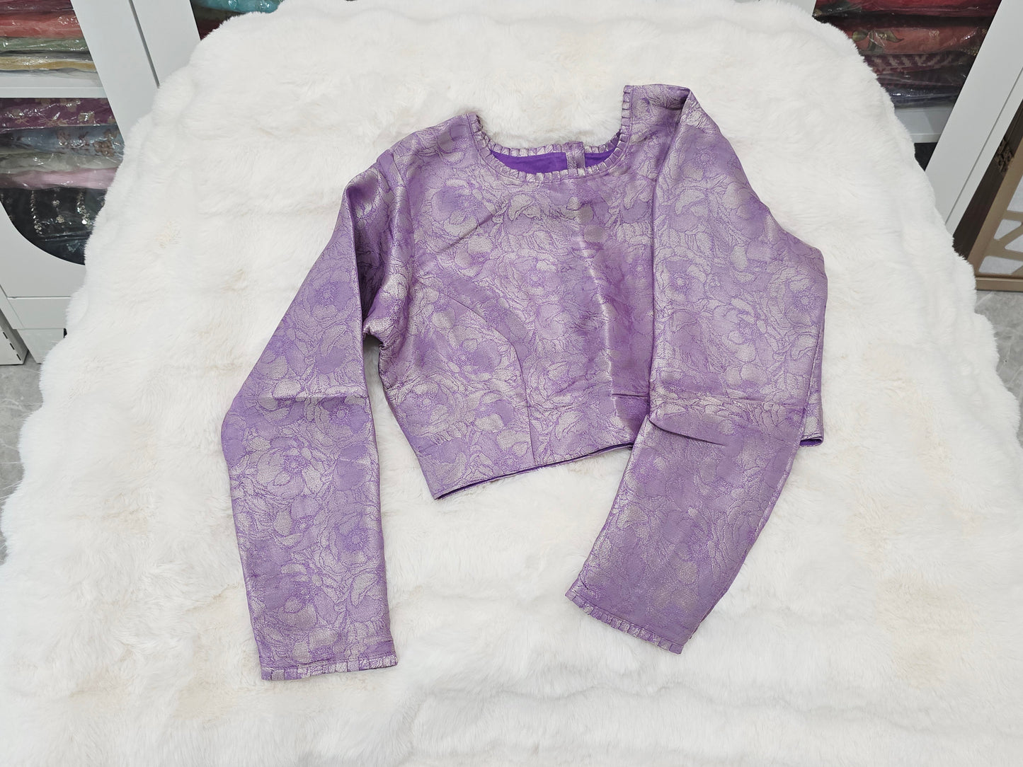 Royal Lavender Benarasi Brocade Full Sleeves Designer Stitched Blouse